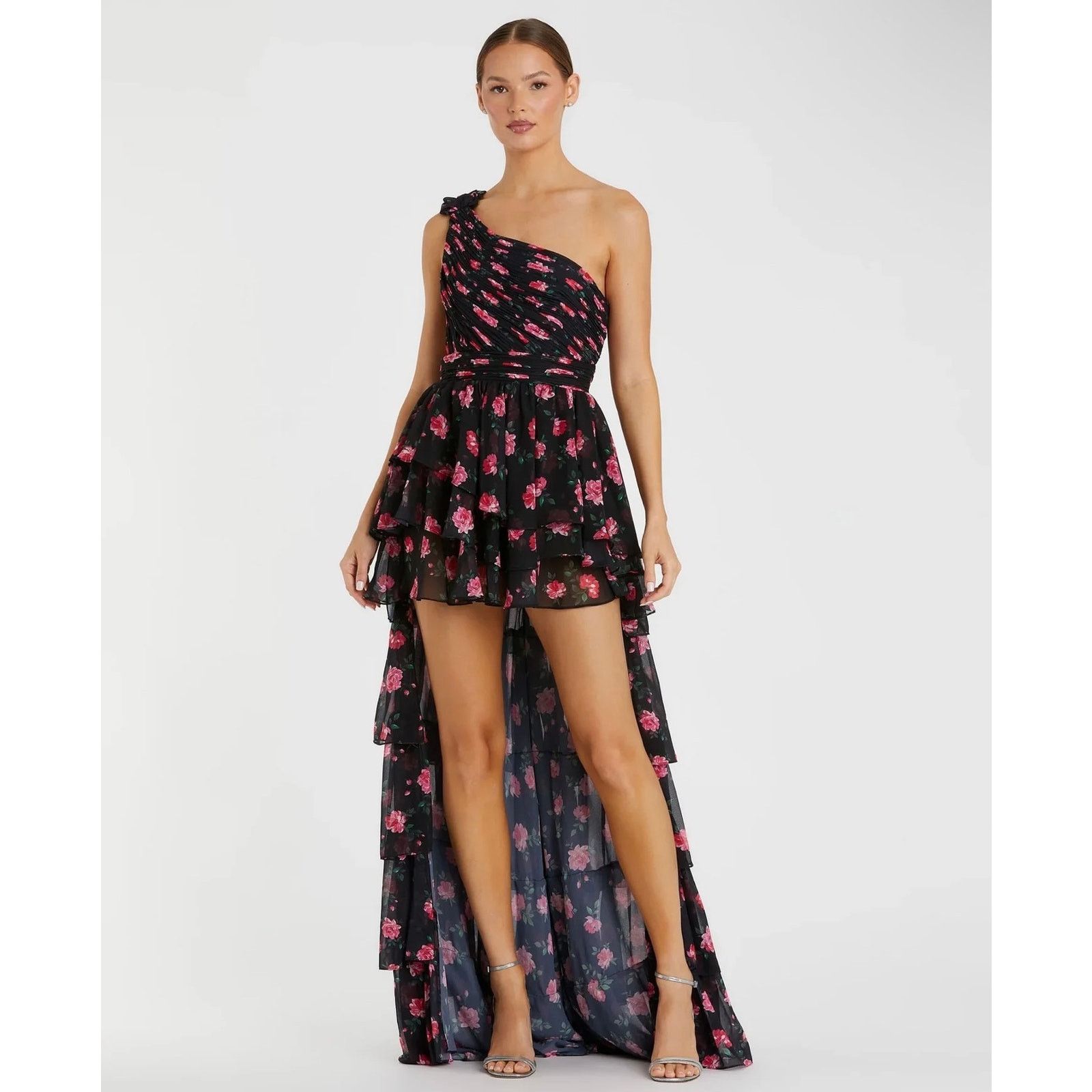 Mac Duggal Mac Duggal One shouldered ruffled rose print layered dress Size XS / US 0-2 / IT 36-38 - 2 Thumbnail
