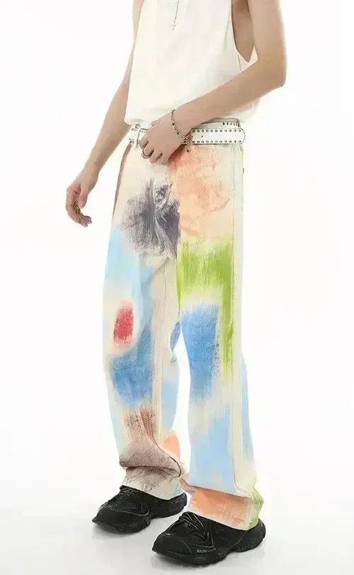 Japanese Brand Retro y2k painted multicolor graffiti jeans pants Size US 32 / EU 48 - 6 Thumbnail