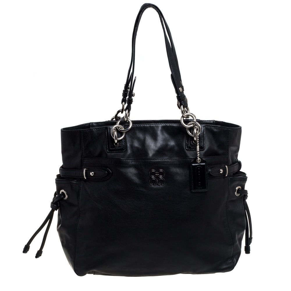 image of Coach Black Leather Colette Shopper Tote, Women's