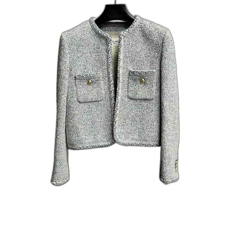 Celine Celine Light Blue Tweed Long Sleeve Jacket Size XXS / US 00 / IT 34 - 1 Thumbnail
