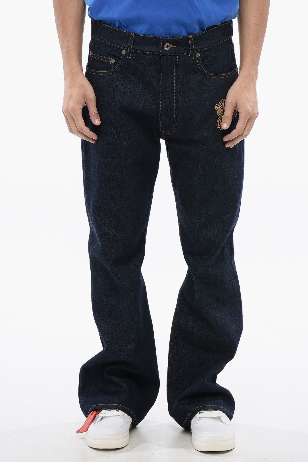 Off-White og1mm0525 Embroidered Flare-Fit 90S Logo Jeans in Blue Size US 30 / EU 46 - 1 Thumbnail