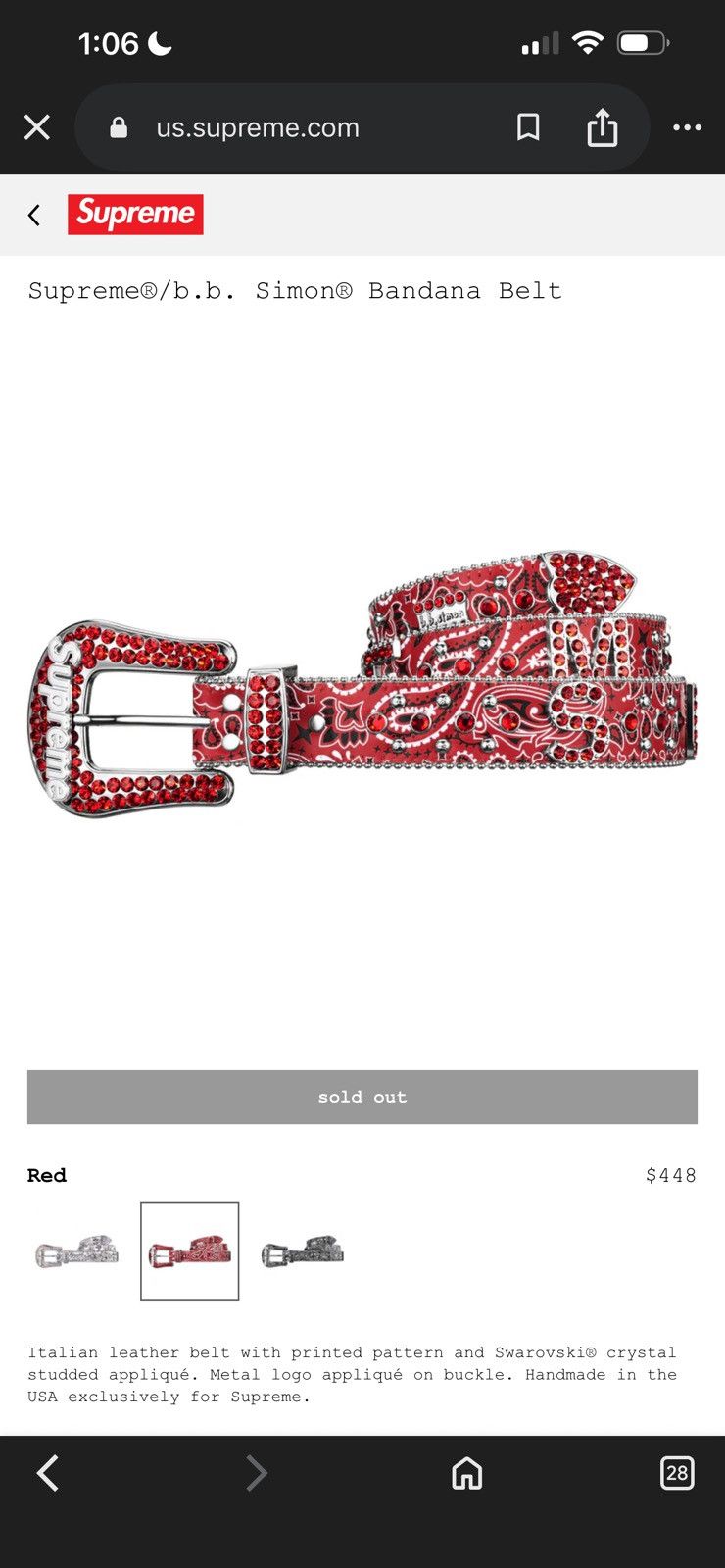 B.B. Simon × Supreme Supreme x B.B Simon Bandana Belt Size 32 - 1 Thumbnail