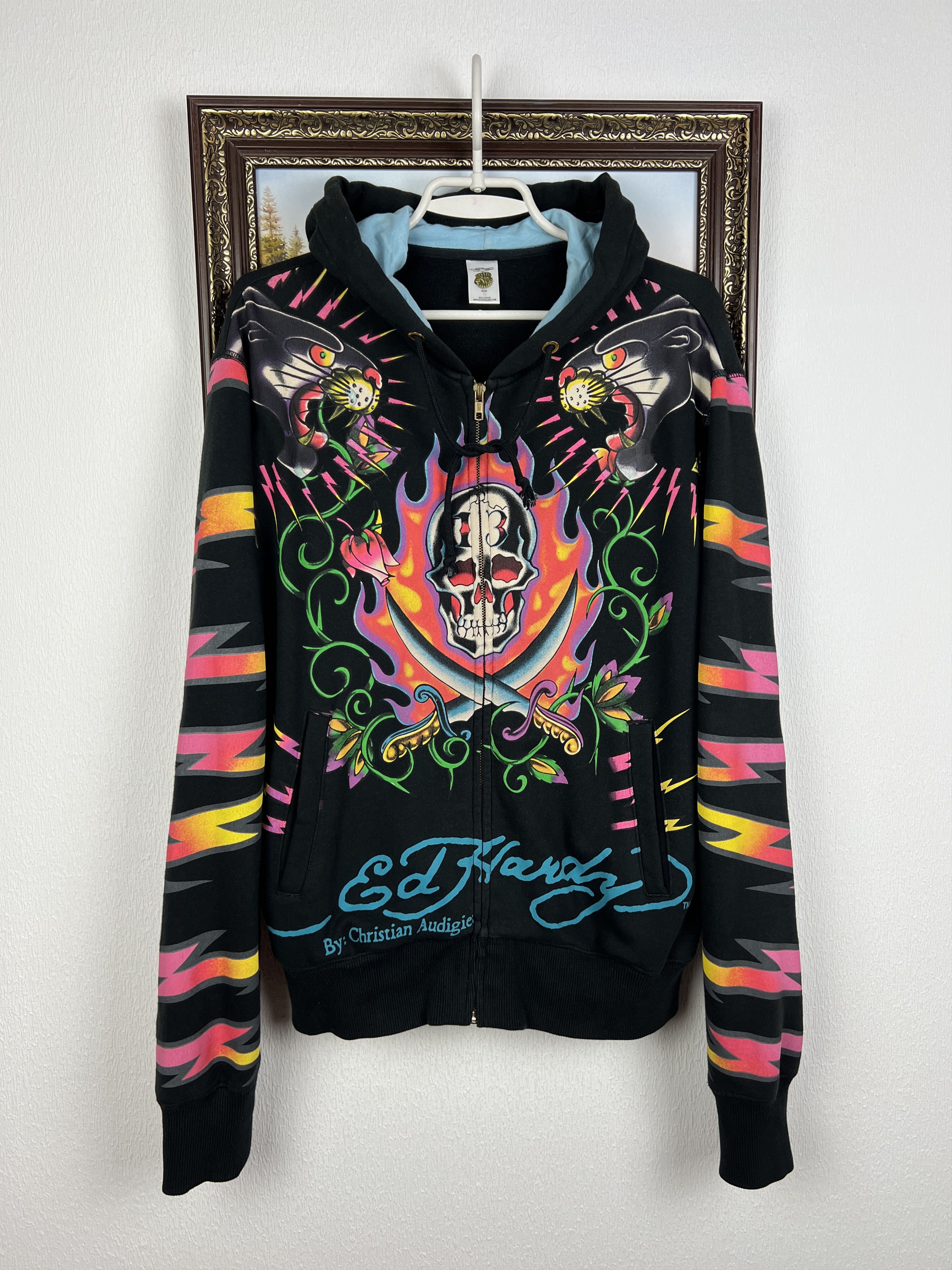 Vintage Hoodie Rare Skull Hype Jacket Over Print Mens Hype