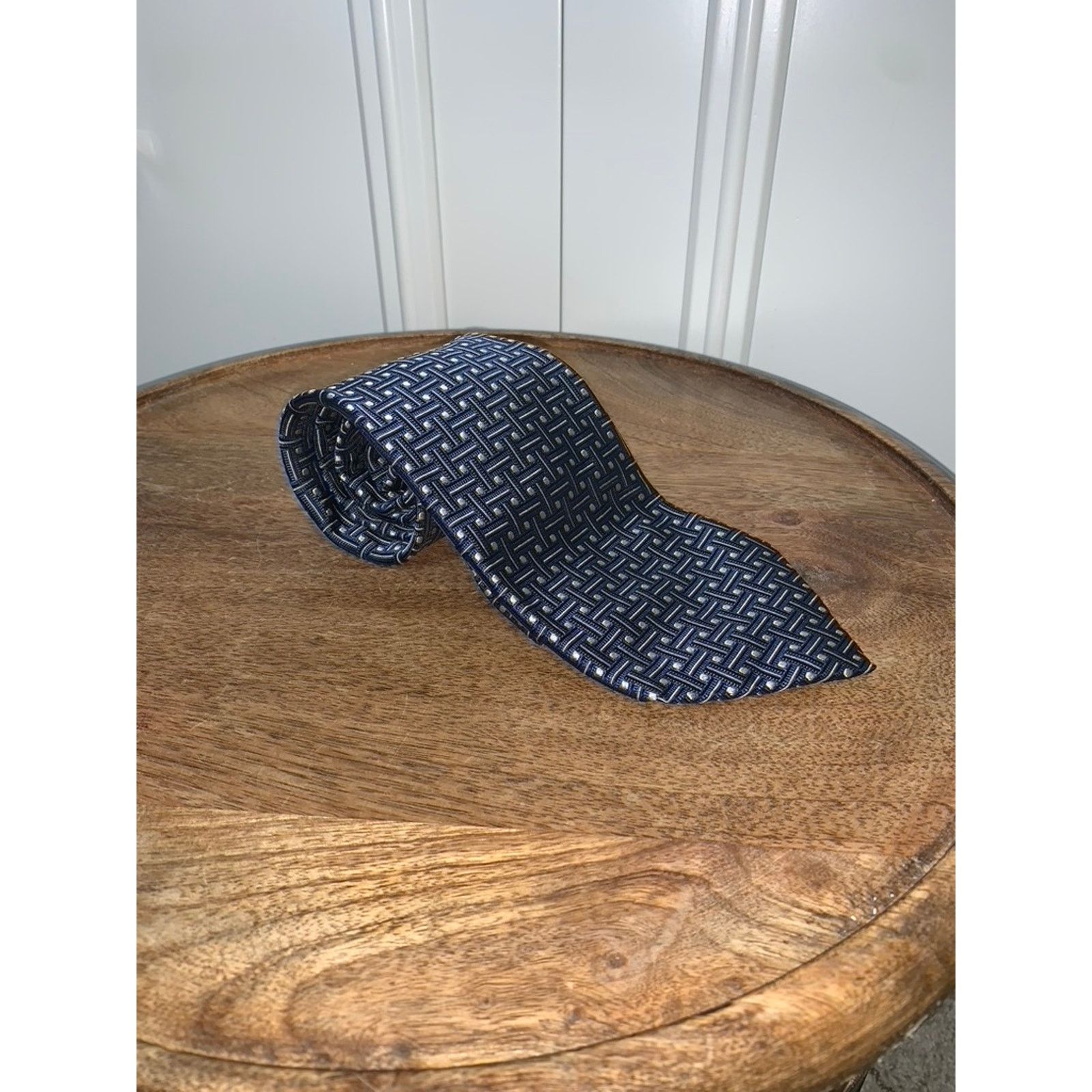 Lands' End Lands' End Men's Silk Geometric Blue Necktie Classic Length Size ONE SIZE - 1 Thumbnail