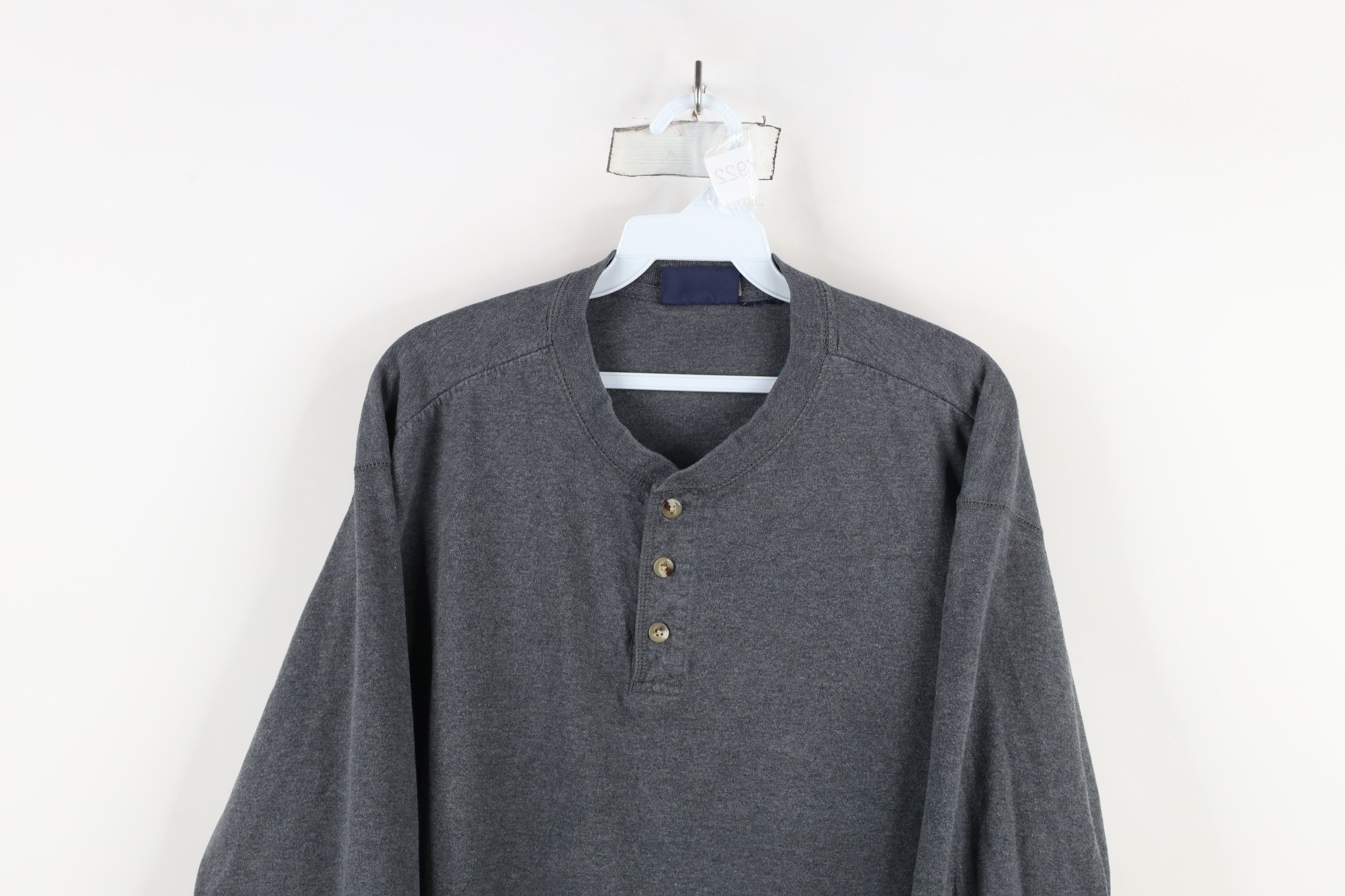 Vintage Vintage 90s Streetwear Blank Long Sleeve Henley T-Shirt Gray Size US XL / EU 56 / 4 - 2 Thumbnail