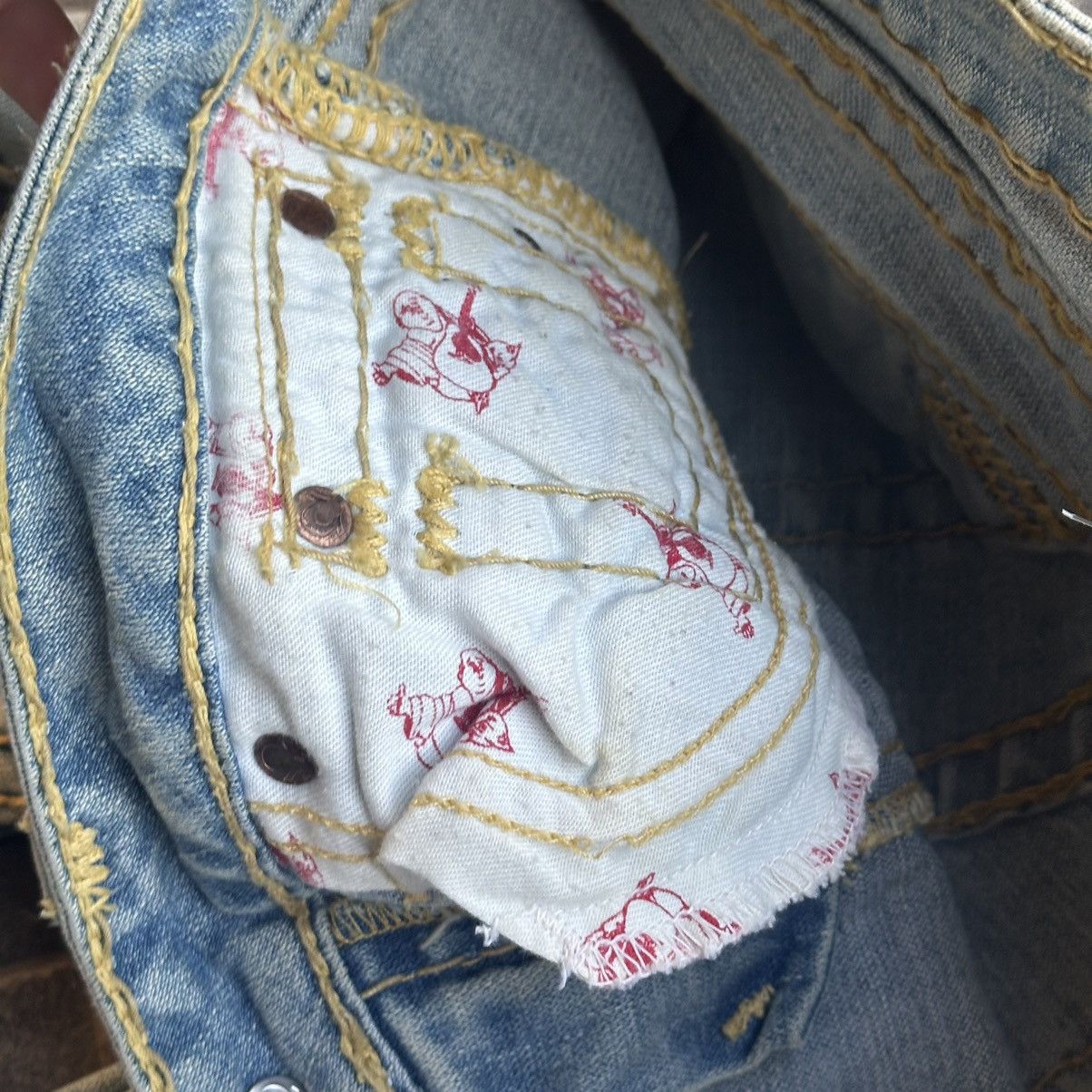 If Six Was Nine 90s True Religion Big T Distressed Denim Pants Size 29" - 8 Thumbnail