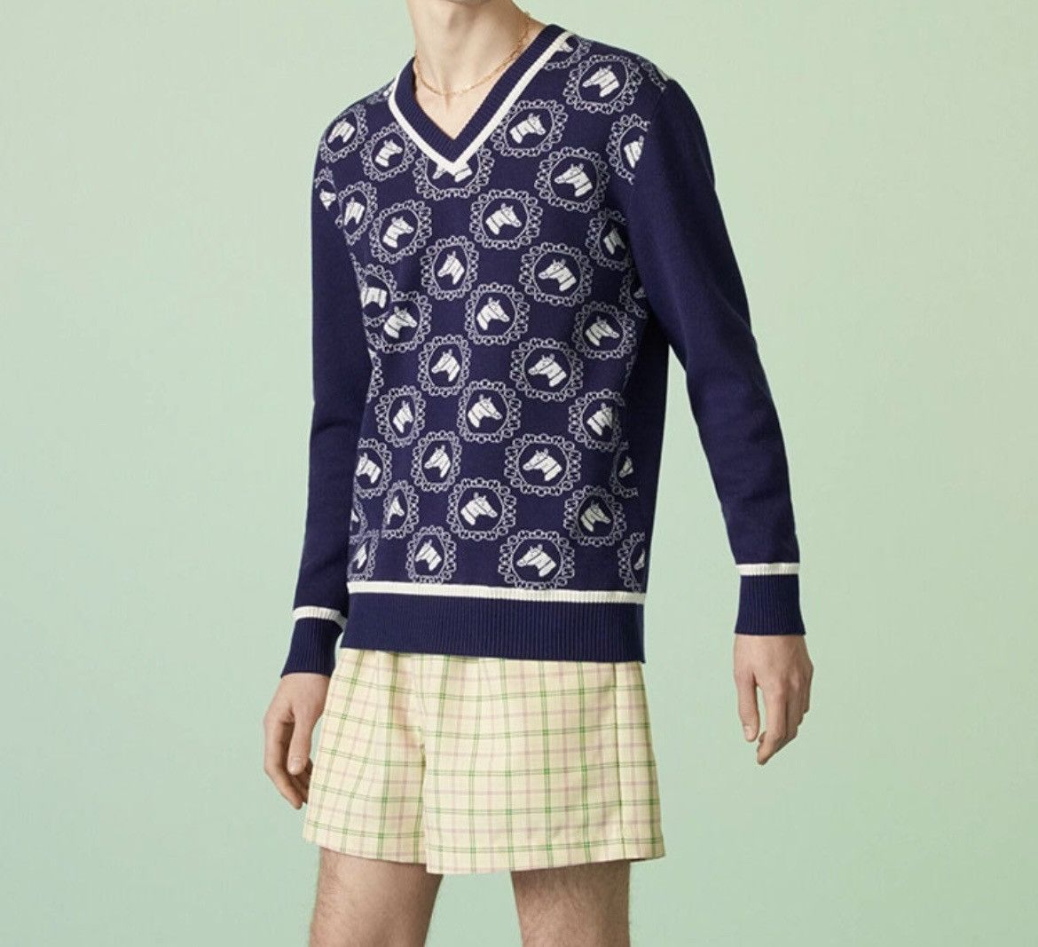 Gucci Gucci Equestrian Fine Cotton Wool Jacquard Sweater size XL Size US XL / EU 56 / 4 - 3 Thumbnail