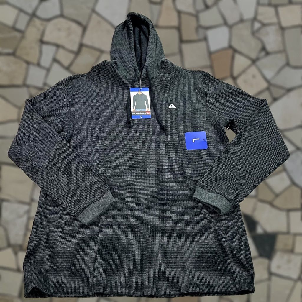 Quiksilver Quiksilver Hoodie Mens Large Black Waffle Knit Pullover Thermal Sweatshirt Size US L / EU 52-54 / 3 - 1 Thumbnail