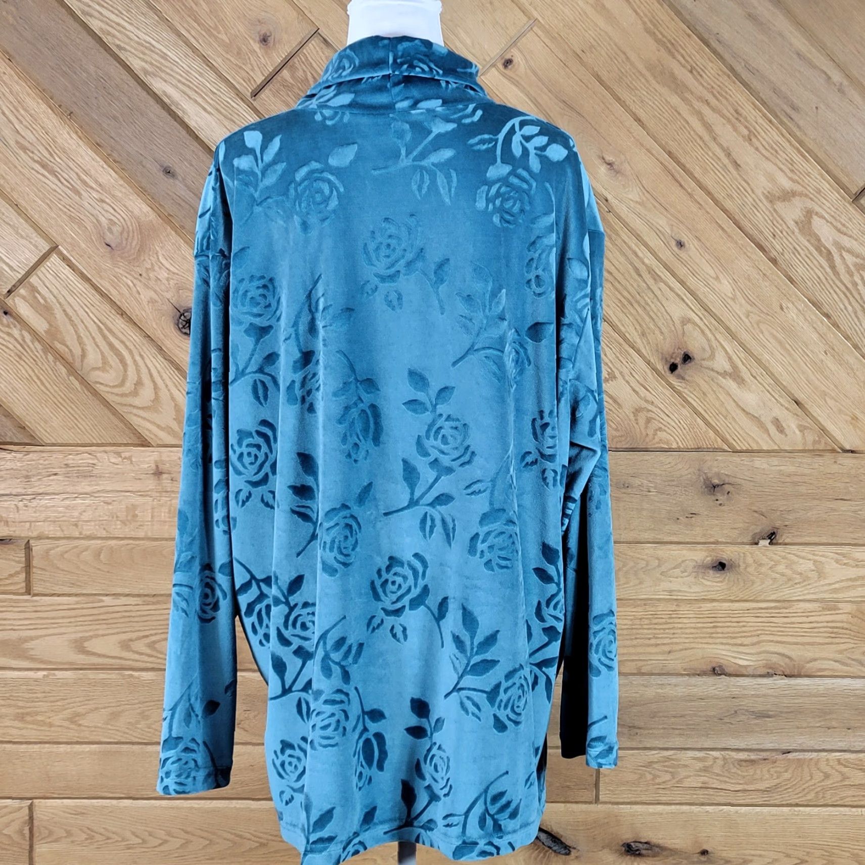 Vintage Lane Bryant Designs Women's Blouse Shirt Mock Neck Floral Teal 18/20 Plus Size Womens Size XXL / US 16-18 / IT 52-54 - 7 Thumbnail