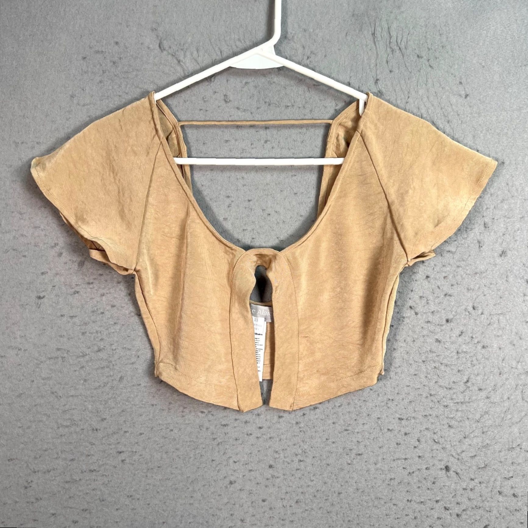 Vintage Ajai Alaie Womens XS Handmade In India Beige Tie-Front Crop Top Size XS / US 0-2 / IT 36-38 - 2 Thumbnail