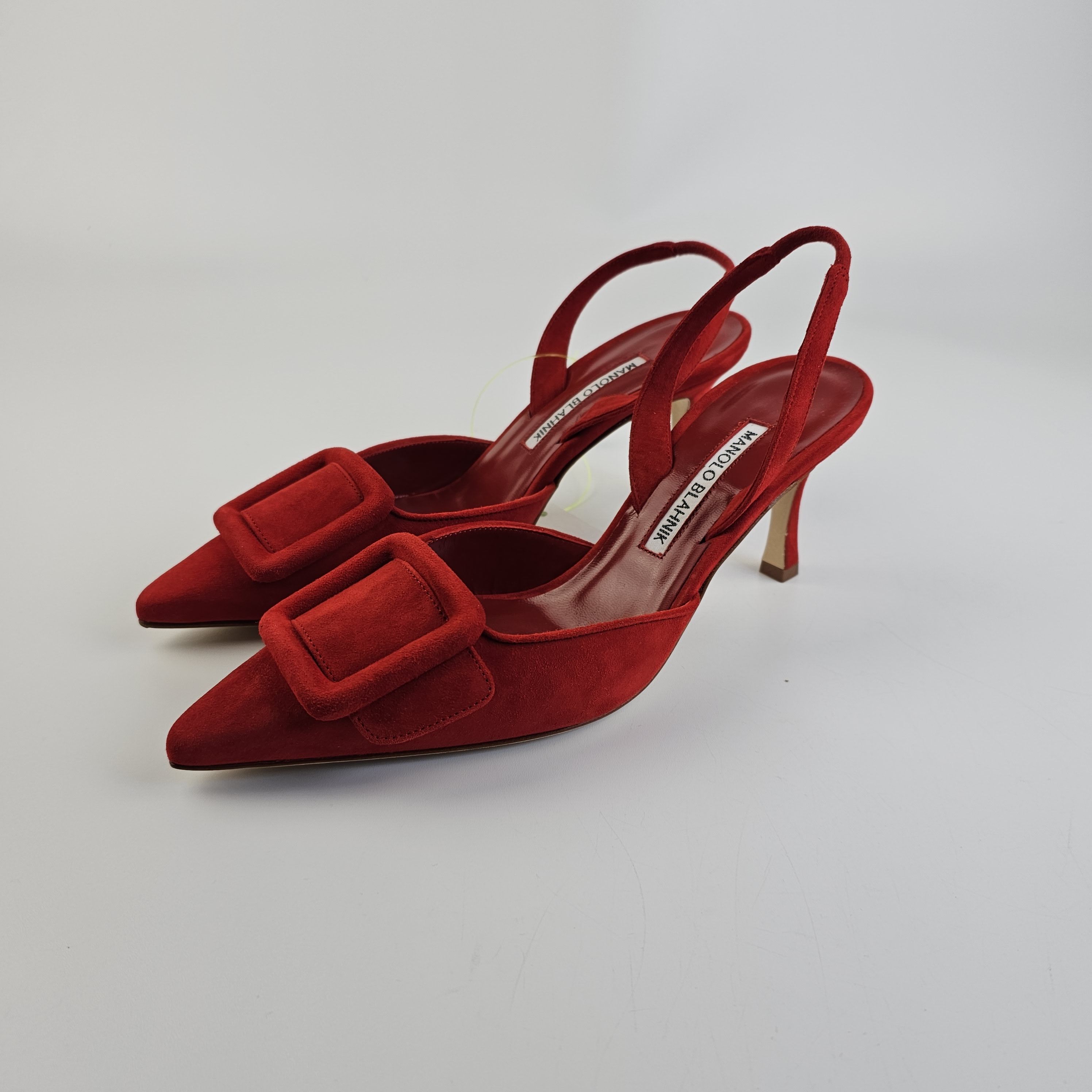 Manolo Blahnik Maysli $845 Red Suede 70mm Pumps Ne