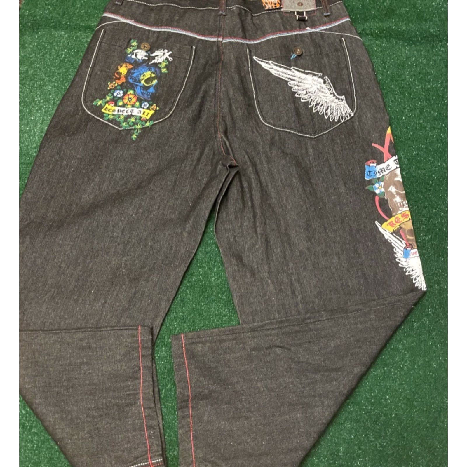 Vintage VINTAGE Russo Baggy Jeans Skater Grunge VTG Mens 42 X 32 Black Skull Tattoo Wings Wide-Leg Size US 42 / EU 58 - 2 Thumbnail