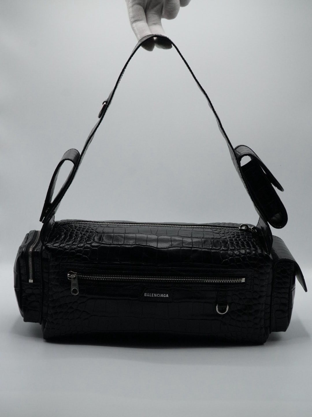 Balenciaga Balenciaga Black Croc Embossed Small Superbusy Sling Bag Size ONE SIZE - 4 Thumbnail