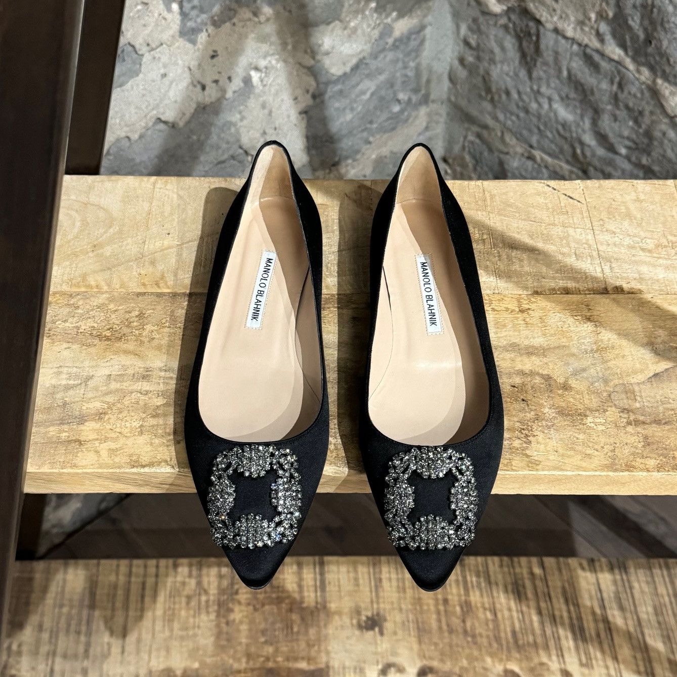 Manolo Blahnik Manolo Blahnik Hangisi Black Satin Jewel Buckle Flats Size US 9 / IT 39 - 2 Thumbnail