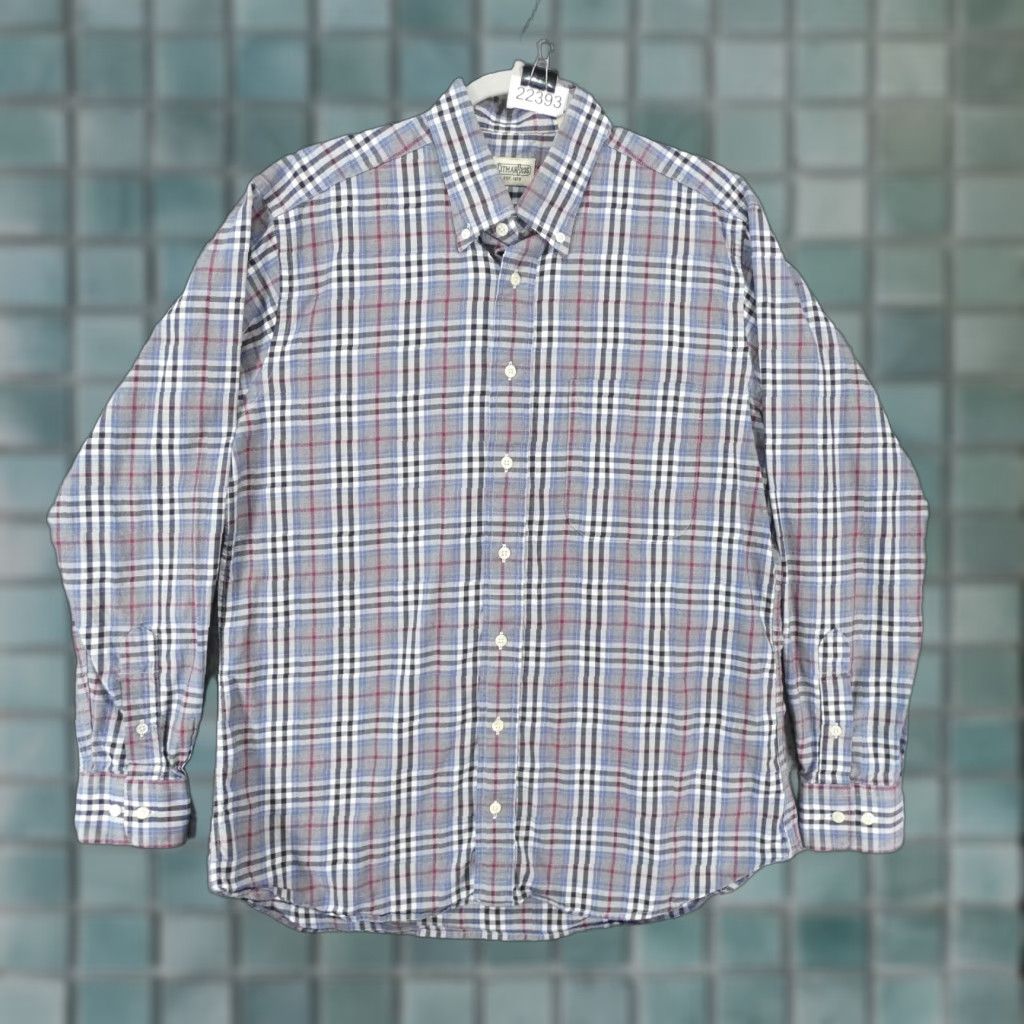 VINTAGE Gitman Bros. Shirt Men Large Long Sleeve Button Up Blue Gray Plaid USA