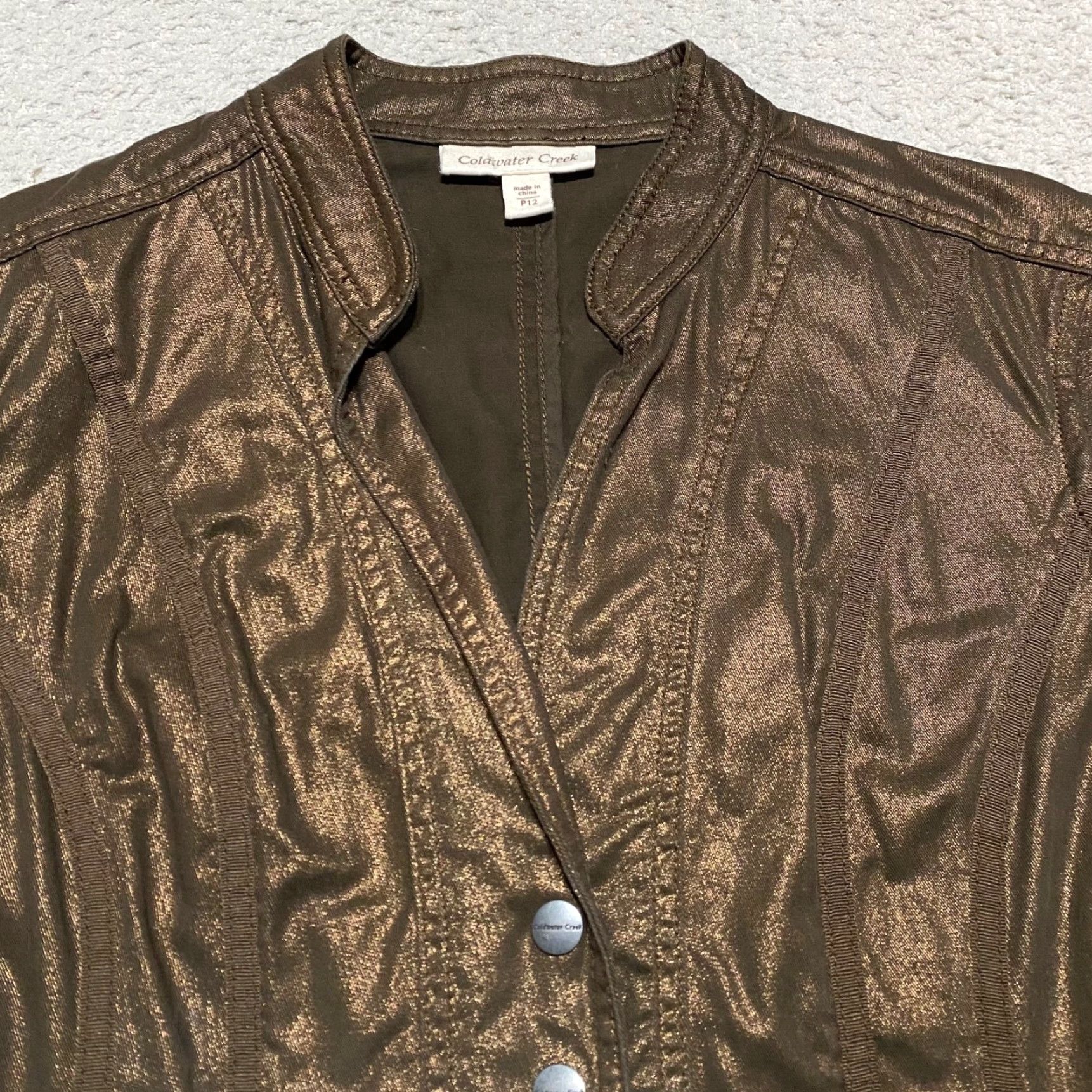Coldwater Creek Coldwater Creek Jacket Womens 12P Brown Shiny Metallic Long Sleeve Button-Up Size XL / US 12-14 / IT 48-50 - 6 Thumbnail