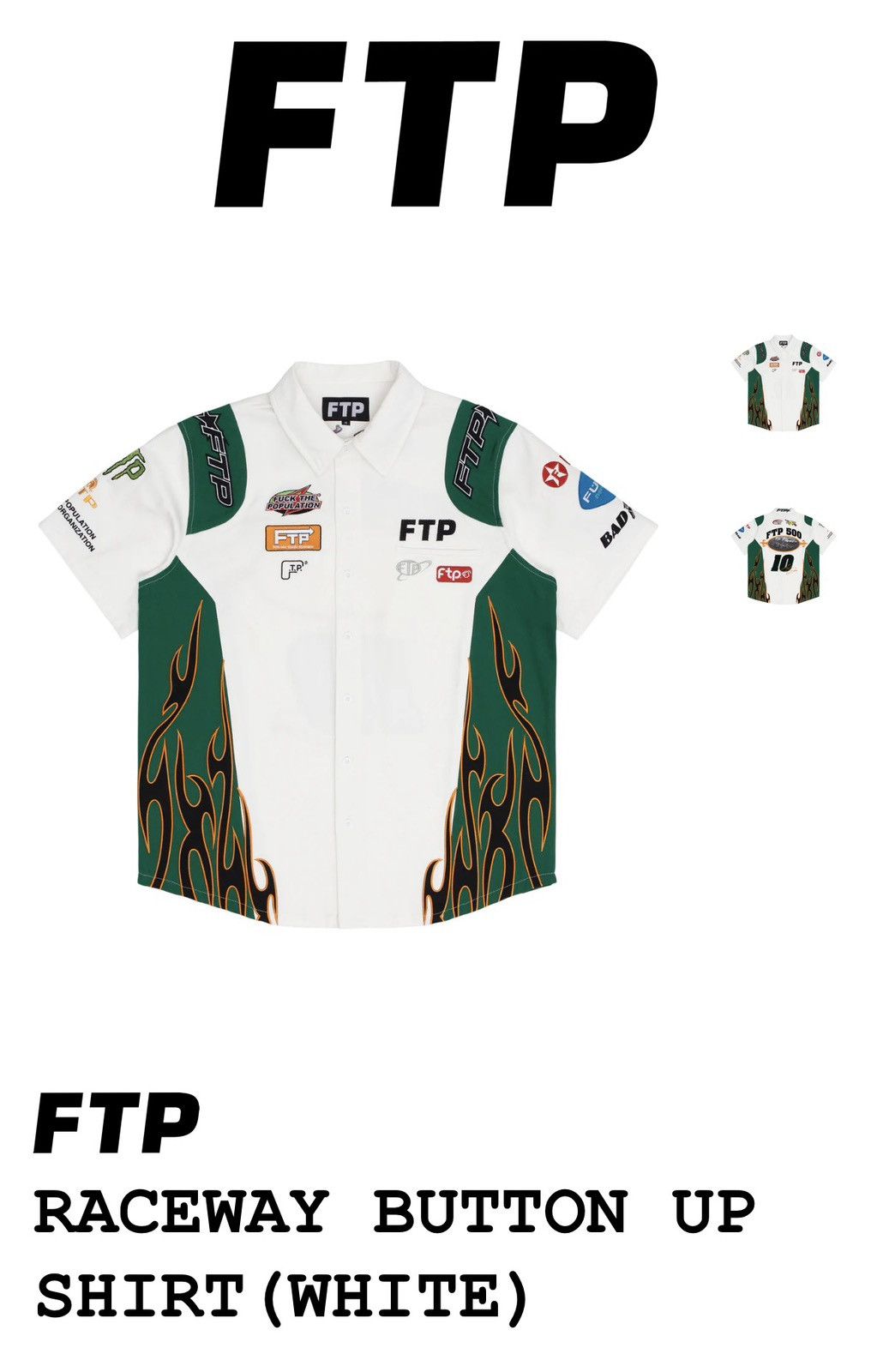 Fuck The Population FTP Raceway Button Shirt White Green XL (Confirmed) Size US XL / EU 56 / 4 - 1 Thumbnail