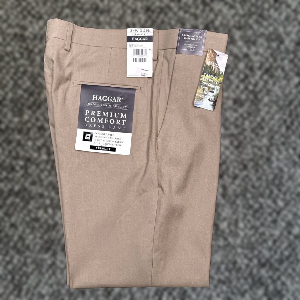 Haggar Haggar Dress Pants Mens 34x29 Khaki Straight Fit New Comfort Zip Pockets Flat Front Classic Modern Size US 34 / EU 50 - 1 Thumbnail