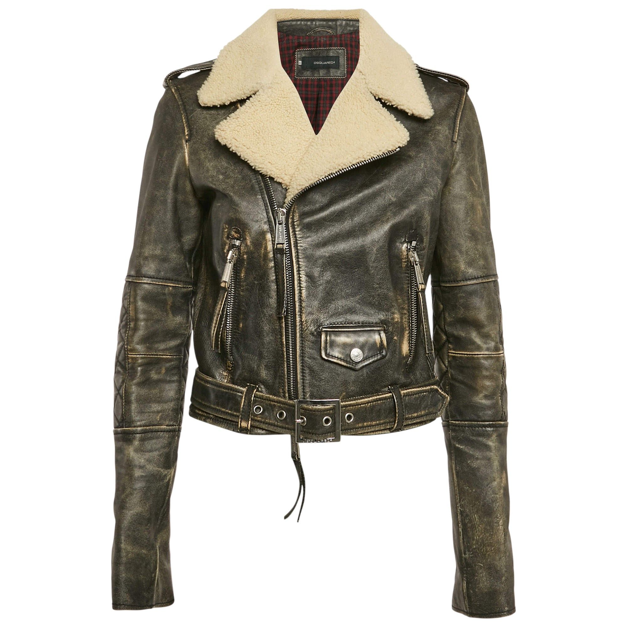Dsquared2 SHEARLING LEATHER BIKER JACKET Size M / US 6-8 / IT 42-44 - 1 Thumbnail