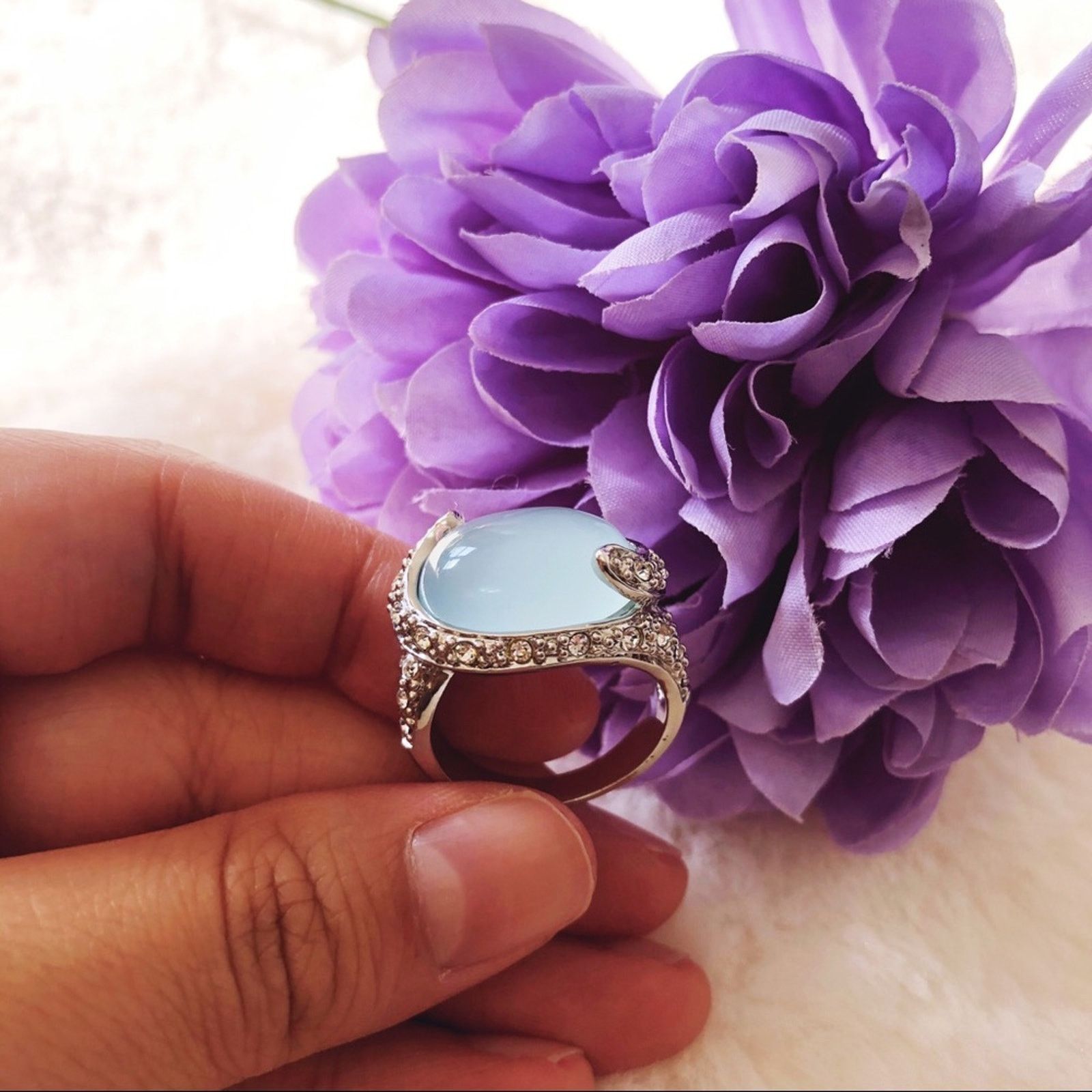 Other Silver Oval Aqua Blue Ring Size ONE SIZE - 7 Thumbnail