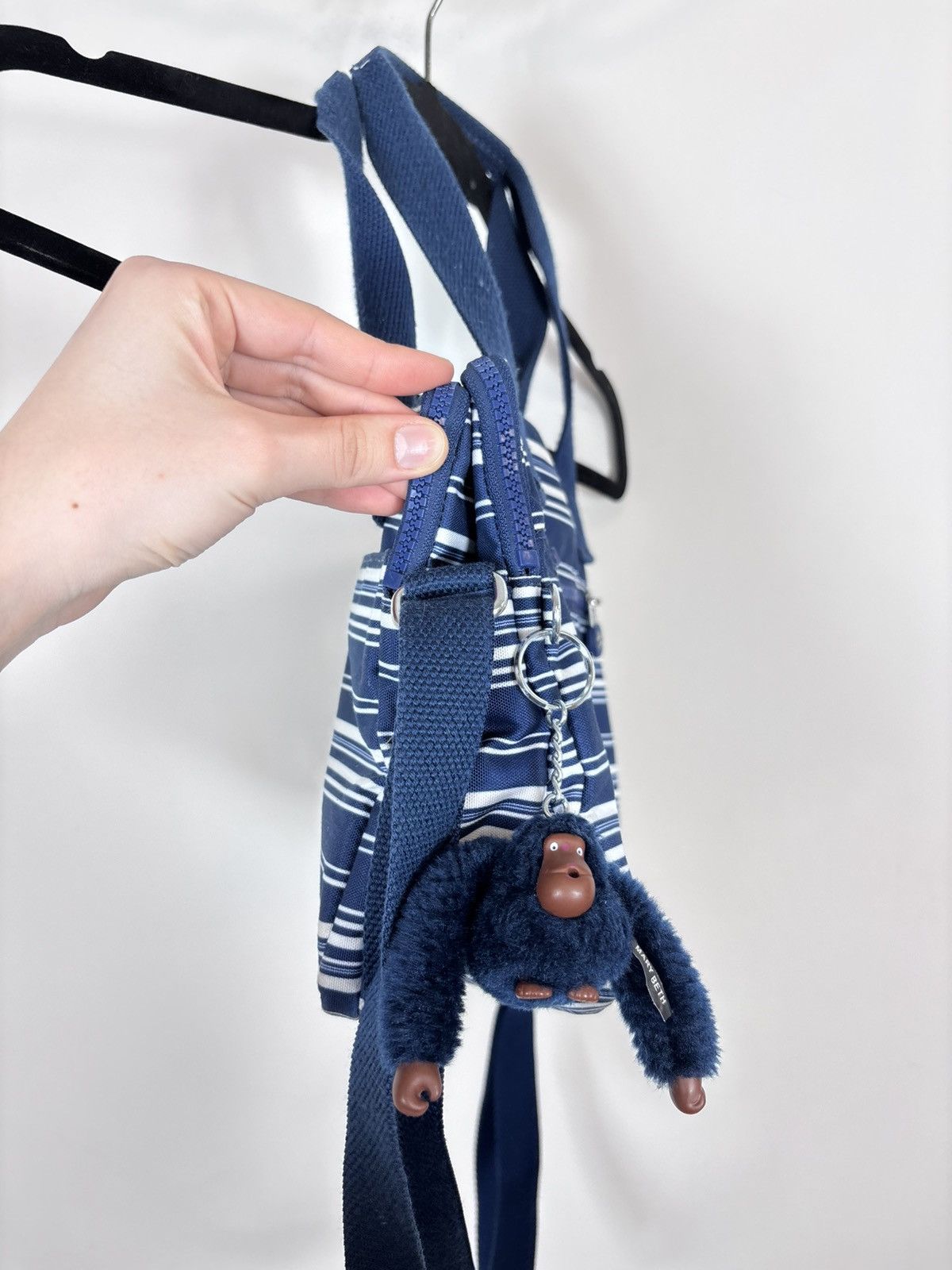 Japanese Brand Kipling Y2K Blue/White Striped Handbag Shoulder Crossbody Size ONE SIZE - 9 Thumbnail