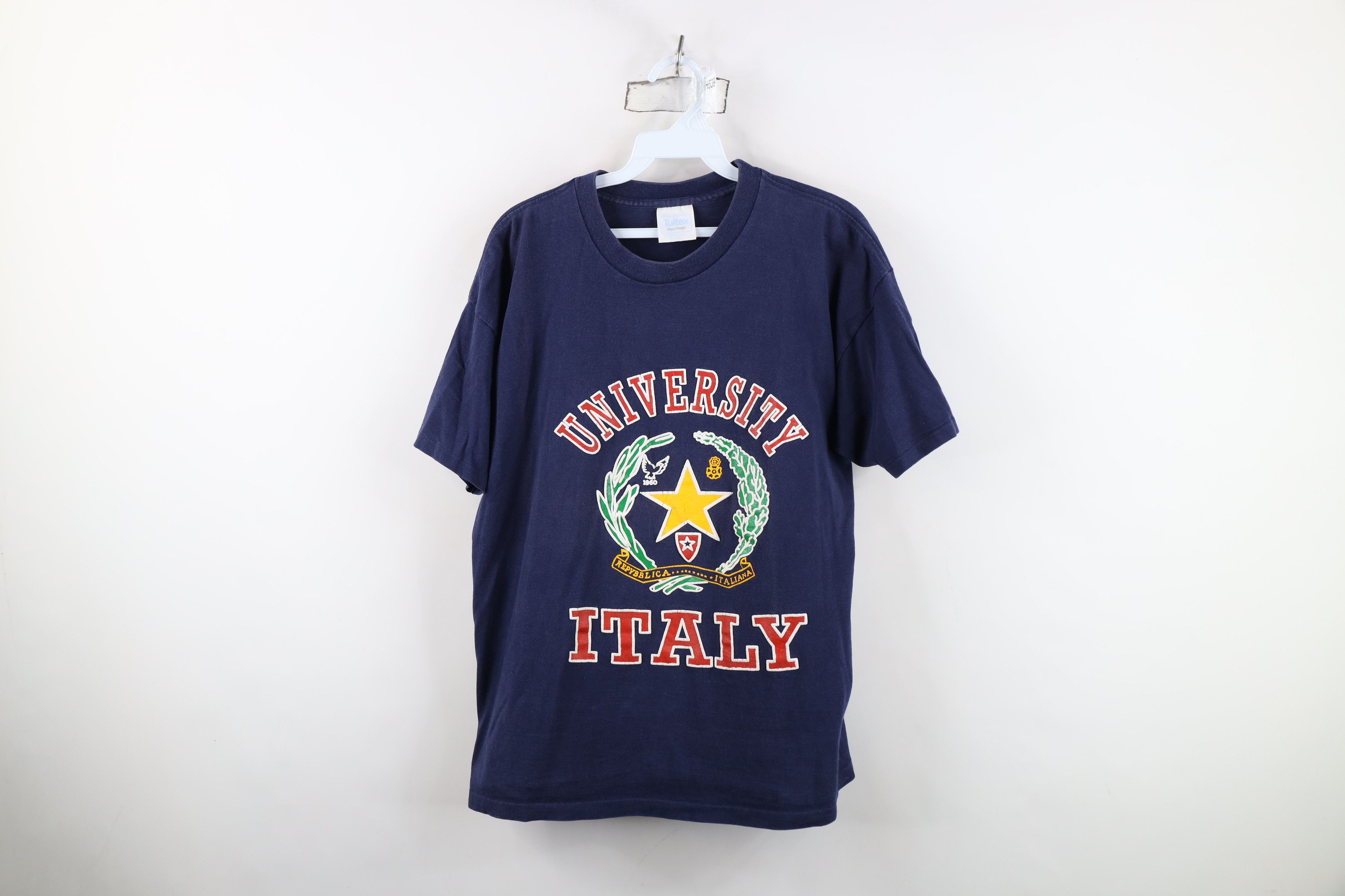 Vintage Vintage 90s Spell Out University of Italy T-Shirt Blue USA Size XL / US 12-14 / IT 48-50 - 1 Thumbnail