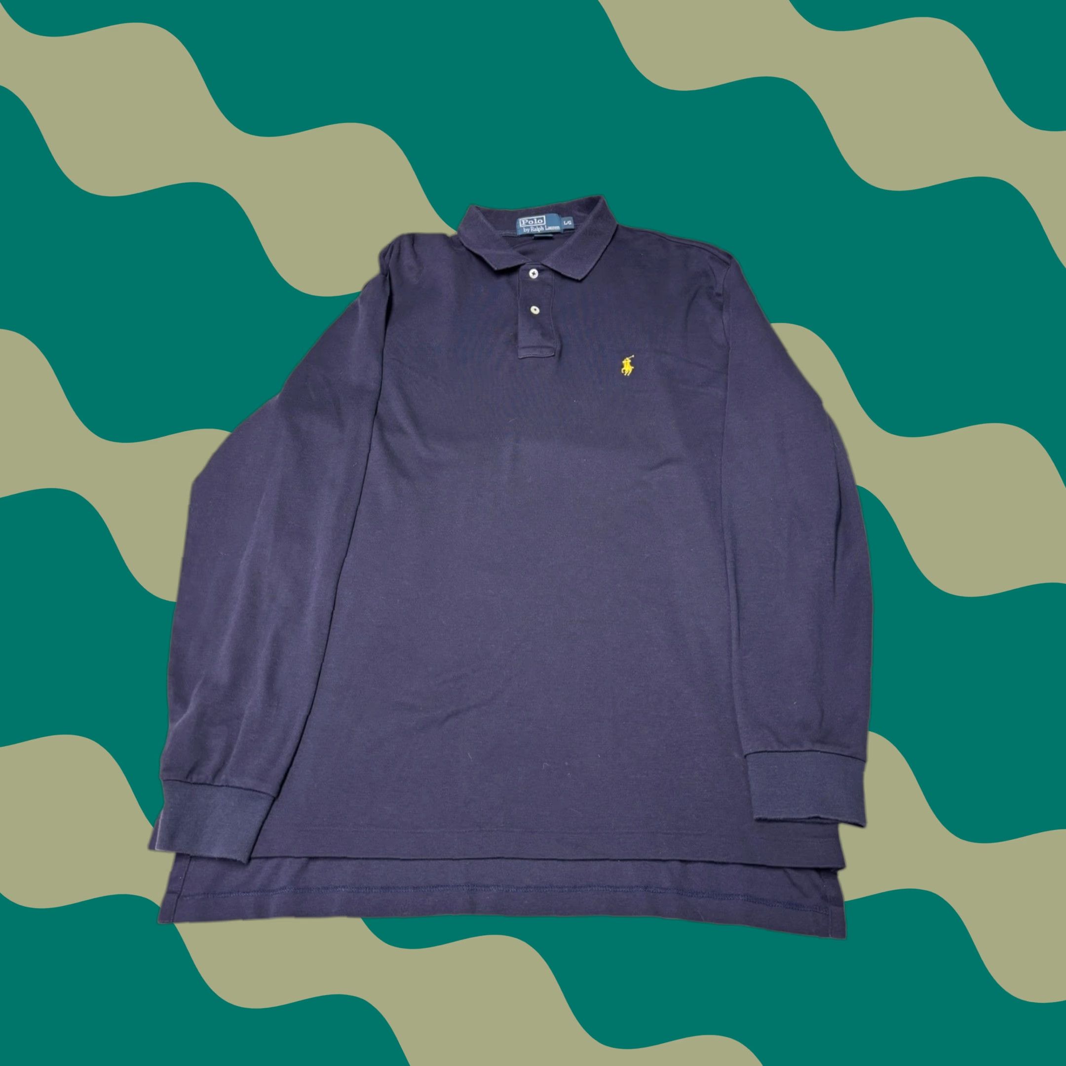 Polo Ralph Lauren VINTAGE Polo Ralph Lauren Mens Long Sleeve Polo Shirt Navy Blue Yellow Pony Size L G Size US L / EU 52-54 / 3 - 1 Thumbnail