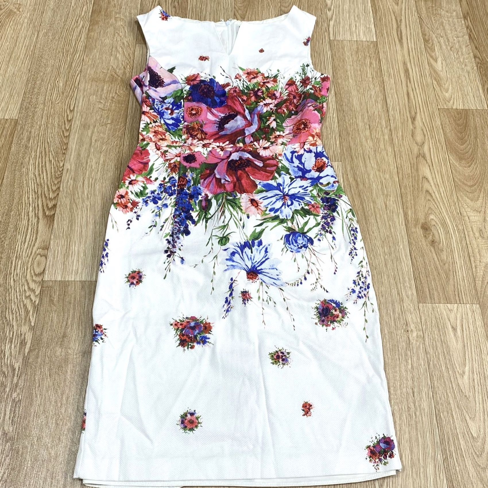 Vintage VINTAGE? No. (But follow rules) Phase Eight Dress UK 10 White Louis Floral Multi Pencil Wiggle Party Pre Loved Size L / US 10 / IT 46 - 2 Thumbnail