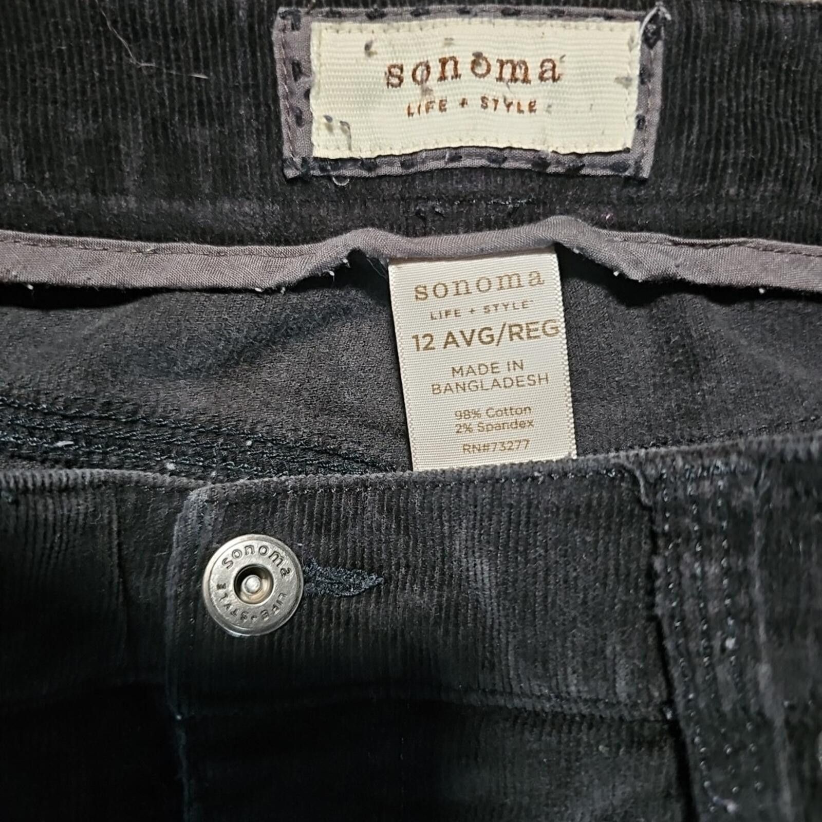Sonoma Sonoma Black Womens Corduroy Straight Leg Pants 12 Average Size 34" / US 12 / IT 48 - 2 Thumbnail