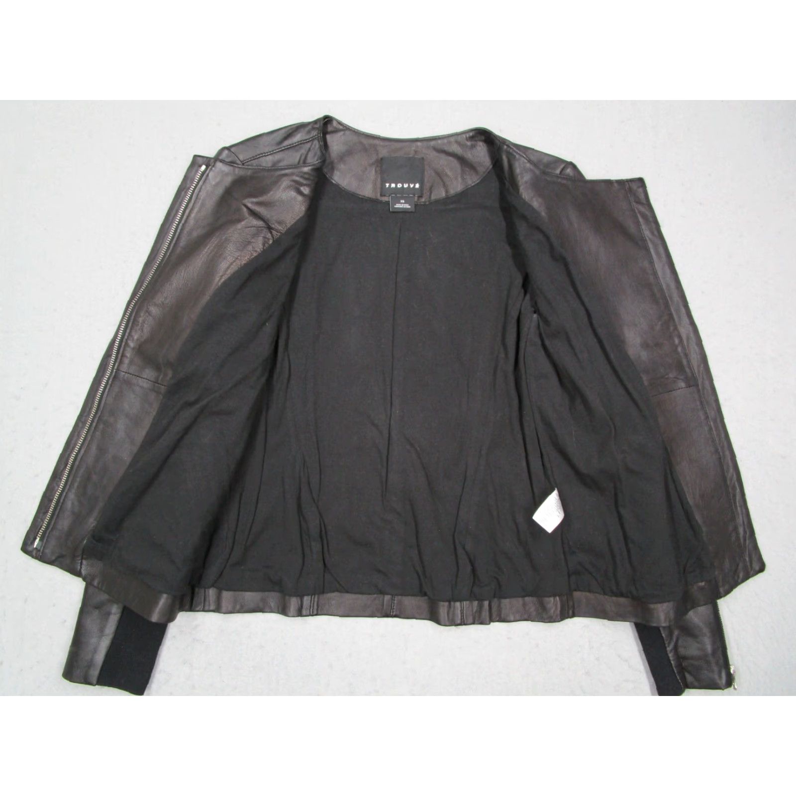 Vintage Trouve Jacket Women Extra Small Brown Leather Full Zip Bomber Sleeves Zip Size XS / US 0-2 / IT 36-38 - 2 Thumbnail