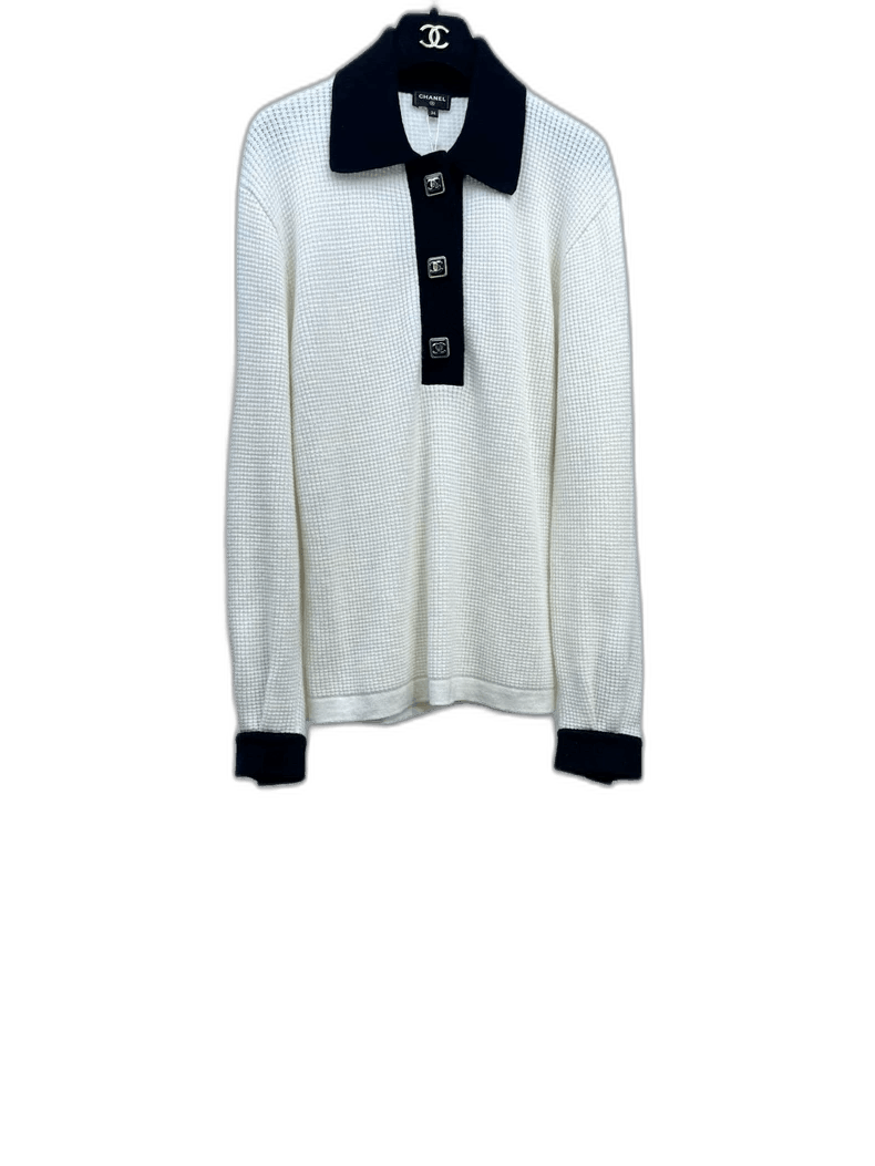 Chanel Chanel Black and White Polo Neck Knit Shirt Size S / US 4 / IT 40 - 1 Thumbnail