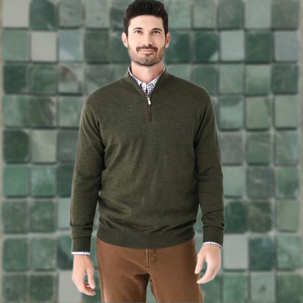 Peter Millar Peter Millar Crown Autumn Crest Suede Trim Quarter-Zip Men 2XL Green NWT 250 Size US XXL / EU 58 / 5 - 1 Thumbnail