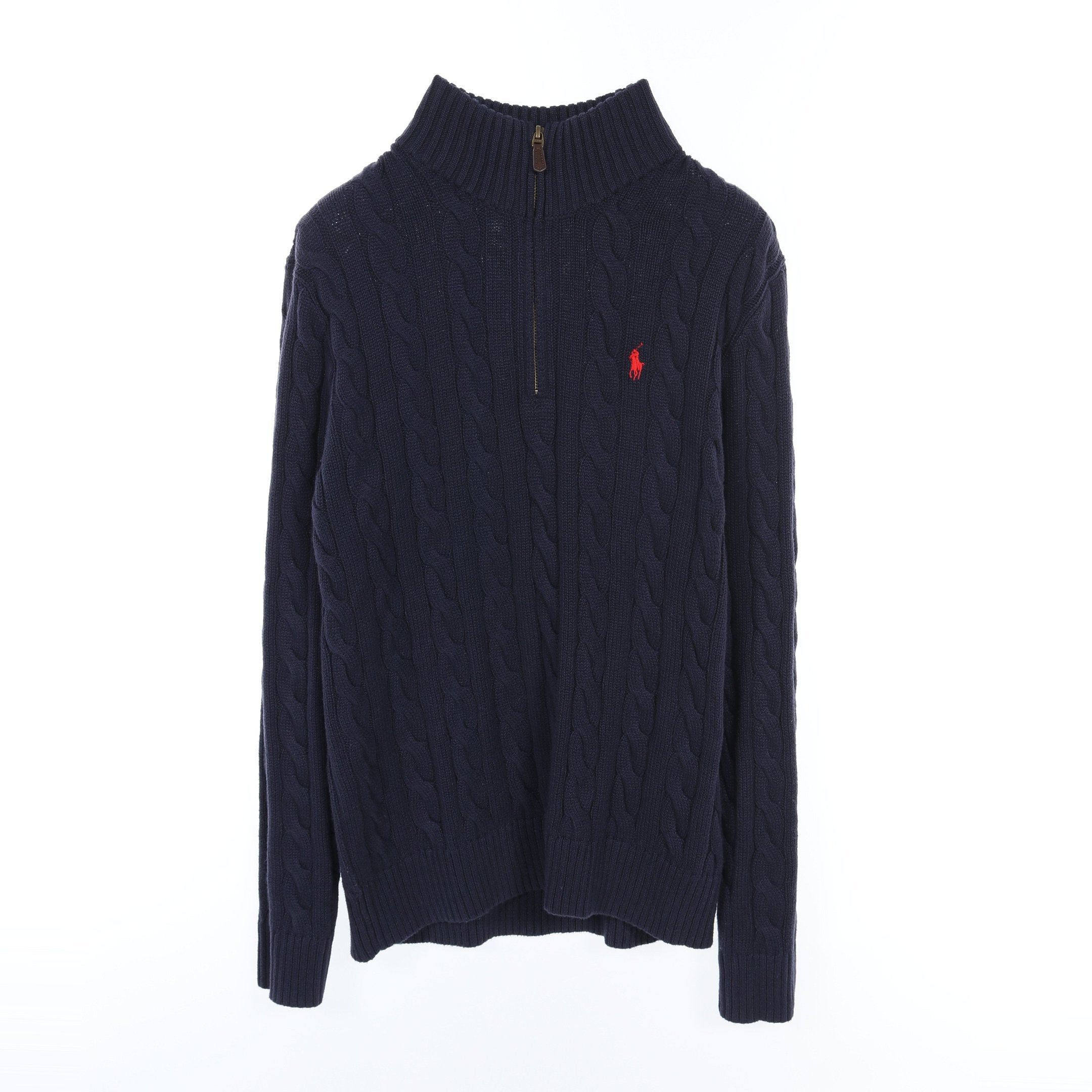 Ralph Lauren Ralph Lauren Half Zip Cable Sweater Knit Cotton Navy Size ONE SIZE - 1 Thumbnail