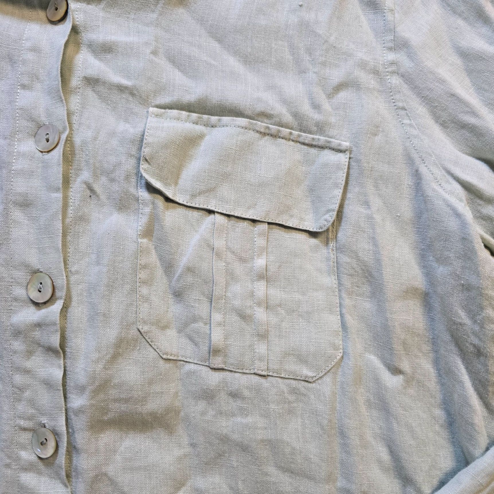 Soft Surroundings Soft Surroundings Top Blouse Womens Size L Green Linen Button Tie Back Lagenlook Shirt Tunic Bohemian Seasonal Spring Summer Fall Regular Geometric? Size L / US 10 / IT 46 - 4 Thumbnail