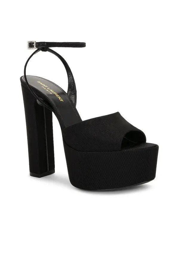 Saint Laurent Paris o1bcso1str0226 Jodie Platform Sandals In Grosgrain in Black Size US 9 / IT 39 - 2 Thumbnail