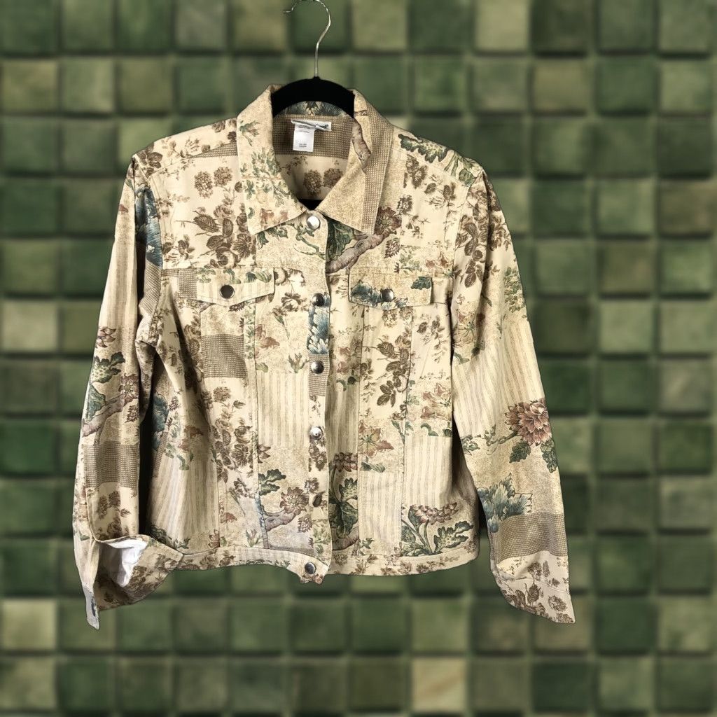 Coldwater Creek VINTAGE Coldwater Creek Jacket Womens M Beige Floral Canvas Snap Front USA Cottagecore Size M / US 6-8 / IT 42-44 - 1 Thumbnail