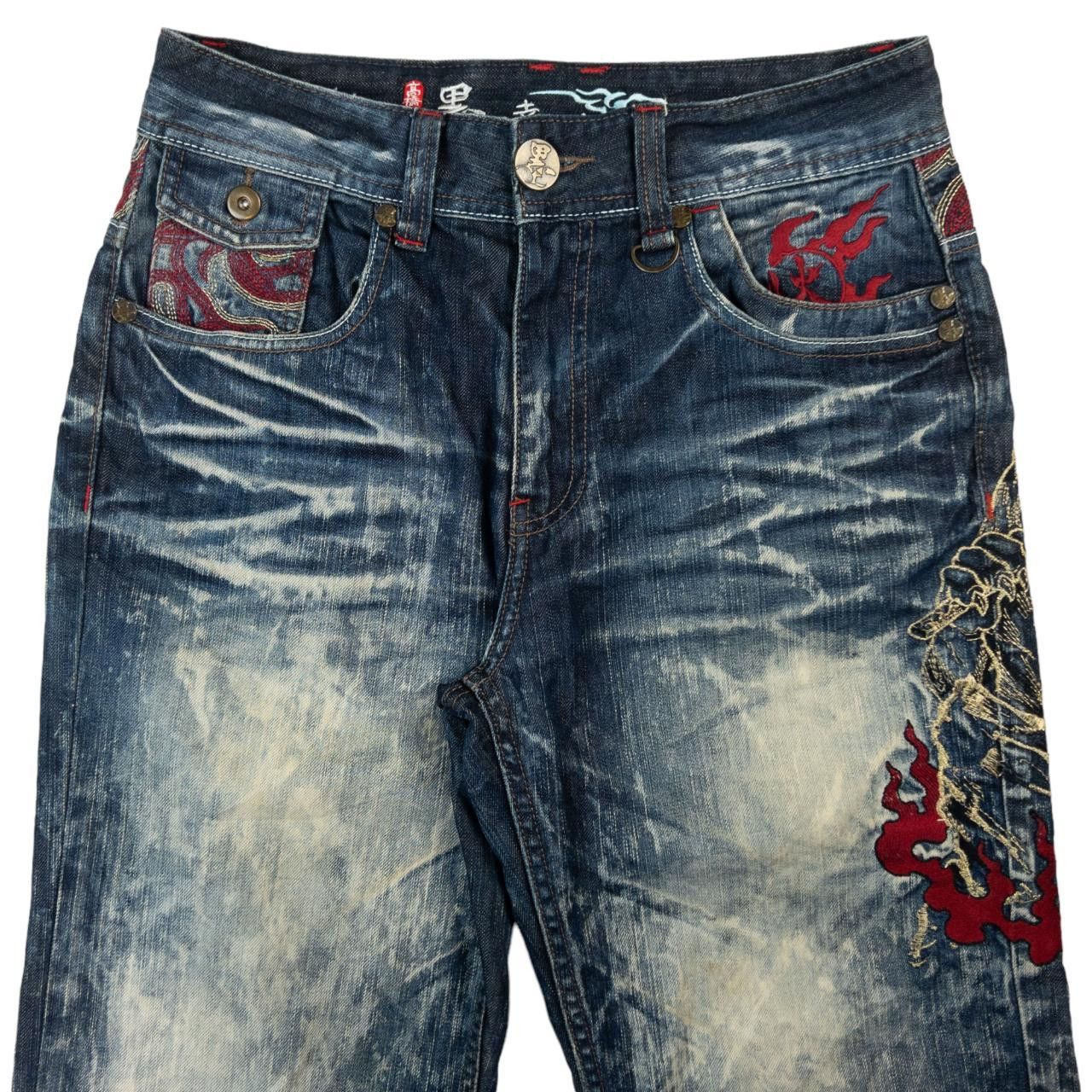 Other Vintage Tiger Flame Embroidered Japanese Denim Jeans W31 Size US 31 - 4 Thumbnail