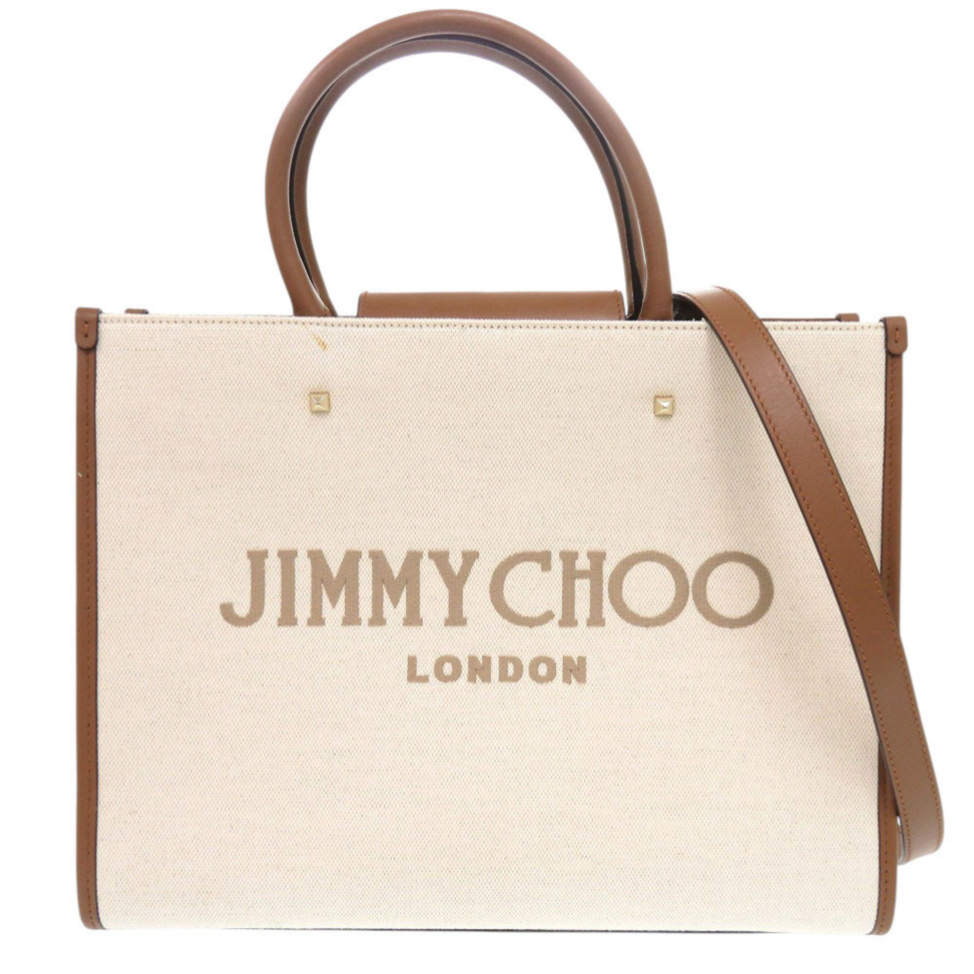Jimmy Choo Jimmy Choo Varenne Avenue 2-Way Canvas and Leather Shoulder Bag in Natural Beige Brown (0679) Size ONE SIZE - 1 Thumbnail