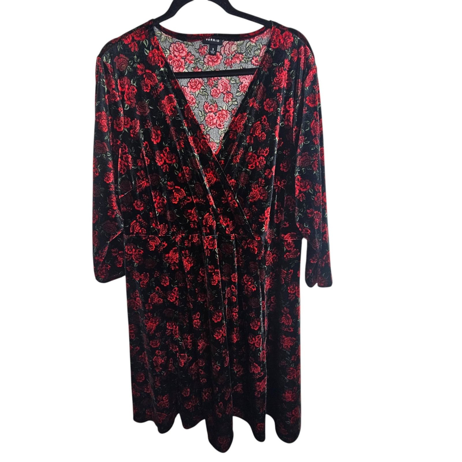 Torrid Torrid Womens Rose Floral Print Velvet Suprlice Mini Dress Size 3XL / US 20-22 - 2 Thumbnail