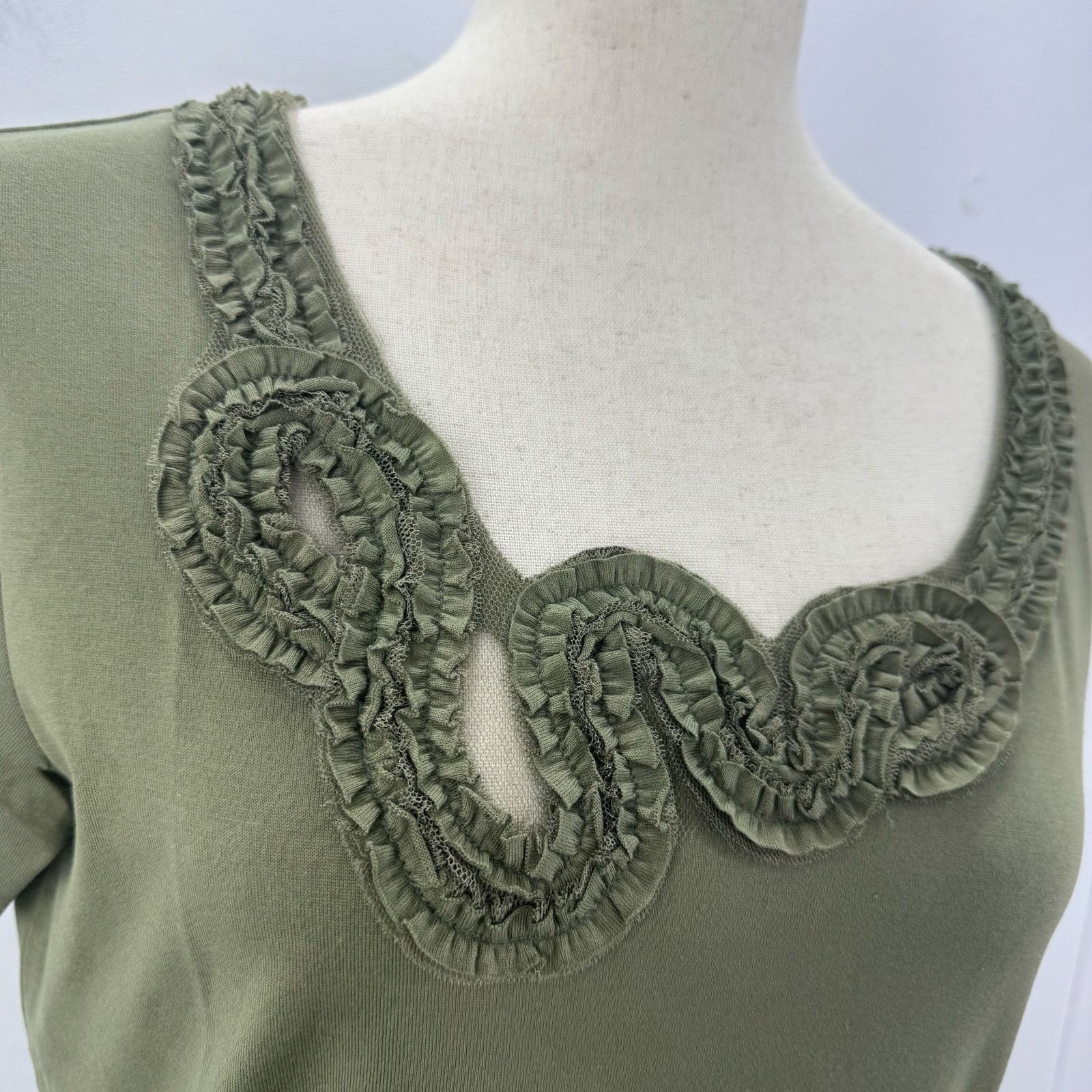 Vass NWT Joan Vass Women's Mesh Neck Tee Green Olive size 0/Small Size S / US 4 / IT 40 - 3 Thumbnail