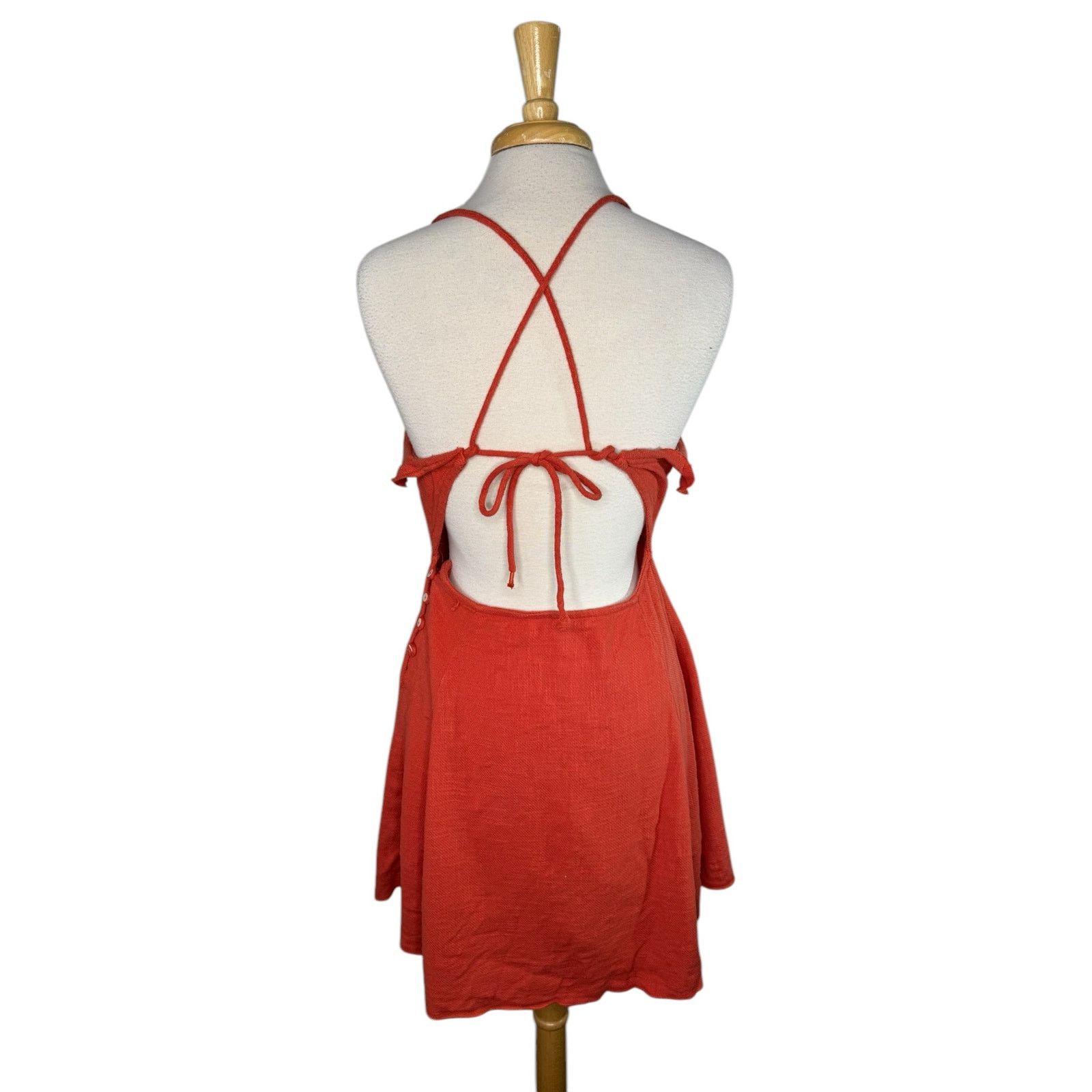 FREE PEOPLE Orange More Than Gauze Halter Mini Dress Large