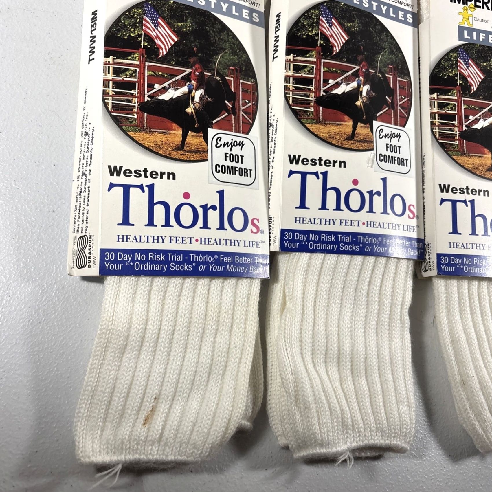 Vintage Thorlos Socks Western 8.5-12.5 Men Calf White 90s USA Solid Mid Calf 8 Pairs TWW-13 Size ONE SIZE - 6 Thumbnail