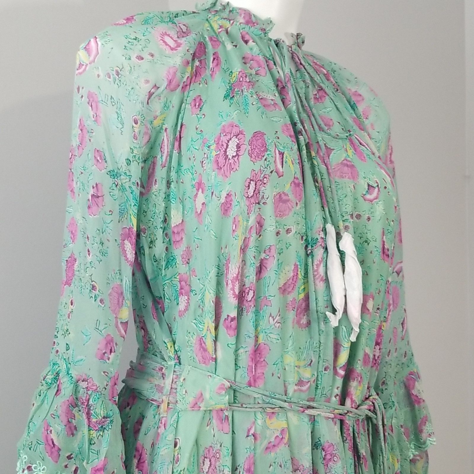 Hemant & Nandita NWT Hemant & Nandita Hera Long Green Floral Dress Size M / US 6-8 / IT 42-44 - 6 Thumbnail