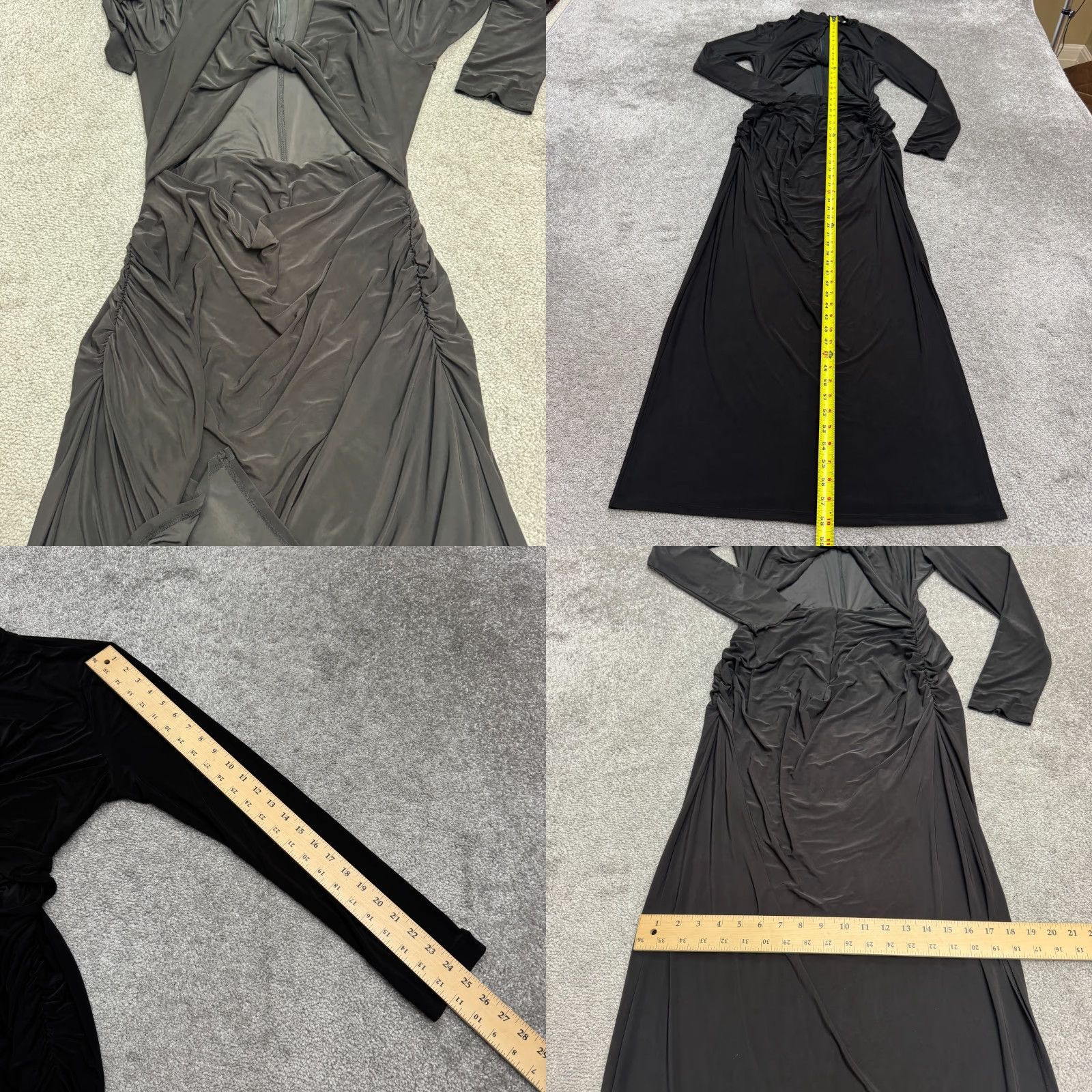 Vintage WAYF Maxi Dress Womens XL Black Twisted Front Cut Out Long Sleeve V-Neck Formal Slit Pattern: Solid Size XL / US 12-14 / IT 48-50 - 8 Thumbnail