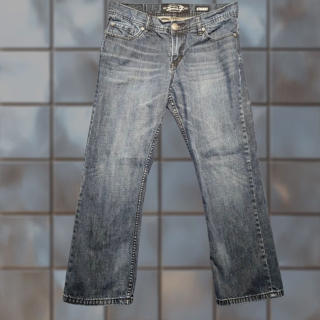 Vintage Seven7 Jeans Mens 34x28 Straight Dark Wash Casual Whiskering Tagged 34x30 Mens Waist 34 Inseam 28 Zip Machine Washable Blue Jeans Size US 34 / EU 50 - 1 Thumbnail