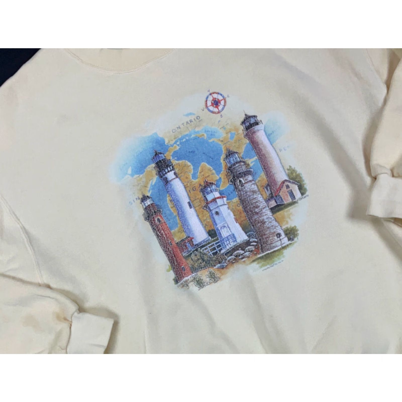 Vintage VINTAGE Ontario Canada Lighthouse Graphic Sweatshirt Adult Large Yellow 90s Mens Size US L / EU 52-54 / 3 - 5 Thumbnail