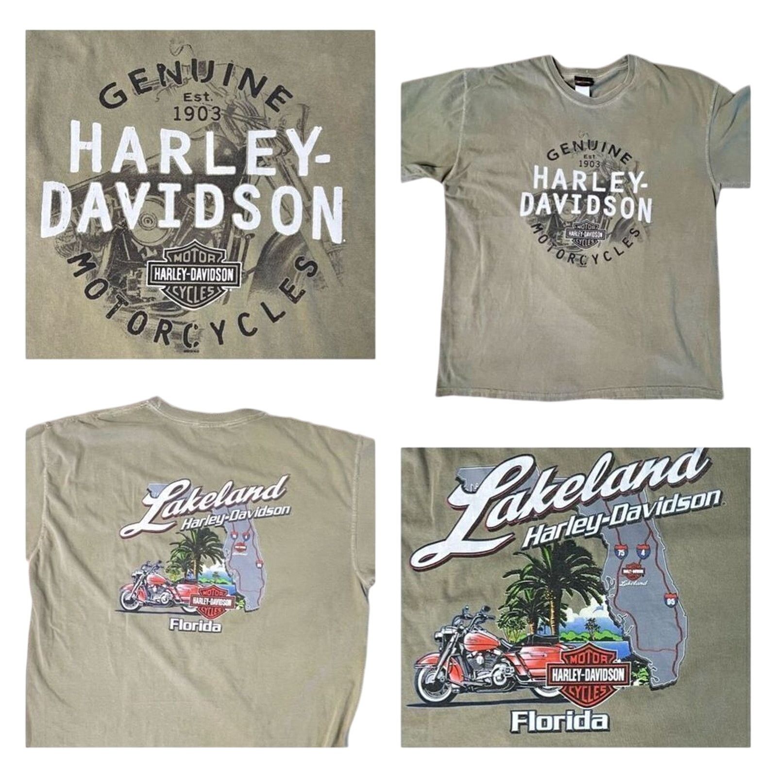 Harley Davidson Harley Davidson Lakeland FL Olive Green T-shirt X LARGE Moto Size US XL / EU 56 / 4 - 2 Thumbnail