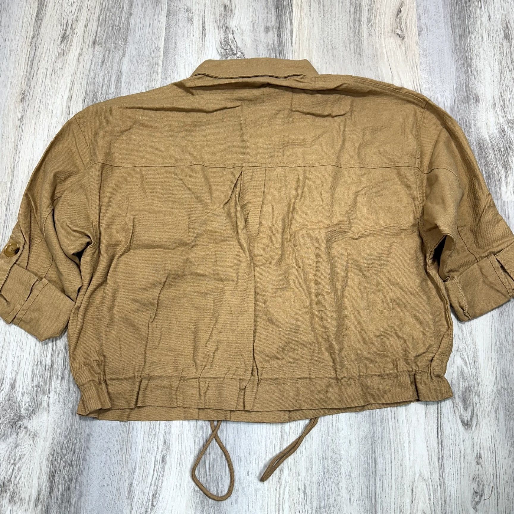 Vintage BLANKNYC Women's Jacket Brown Cotton Linen Short S NWT Roll Tab Sleeve Crop Drawstring Pockets Basic Jacket Casual Womens Size S / US 4 / IT 40 - 3 Thumbnail