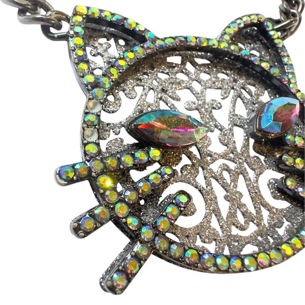 Betsey Johnson BETSY JOHNSON Jewelry Dark Magic Green Blue Eye Black Cat Rhinestone Glitter Sparkly Necklace Size ONE SIZE - 4 Thumbnail