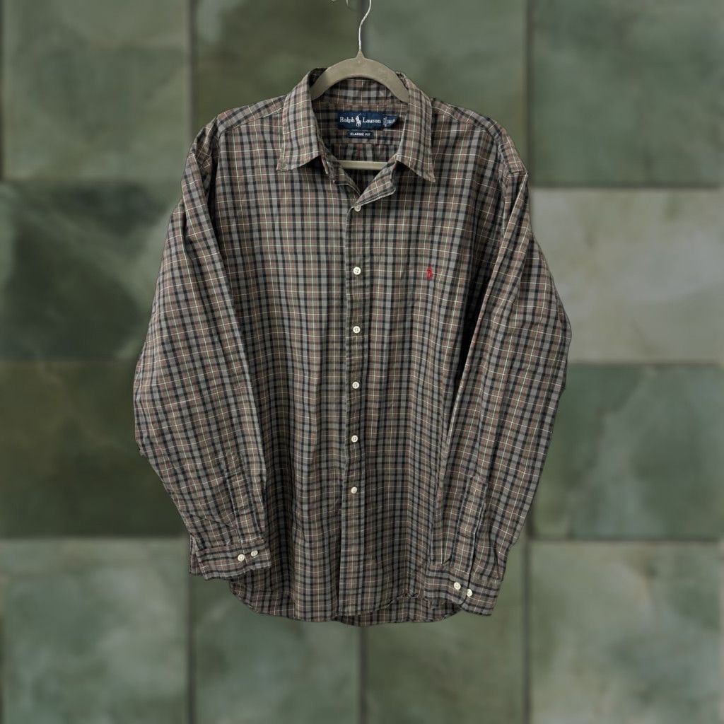 Ralph Lauren VTG Ralph Lauren Shirt Mens L Brown Gray Classic Fit Button Down Red Pony L/S Size US L / EU 52-54 / 3 - 1 Thumbnail